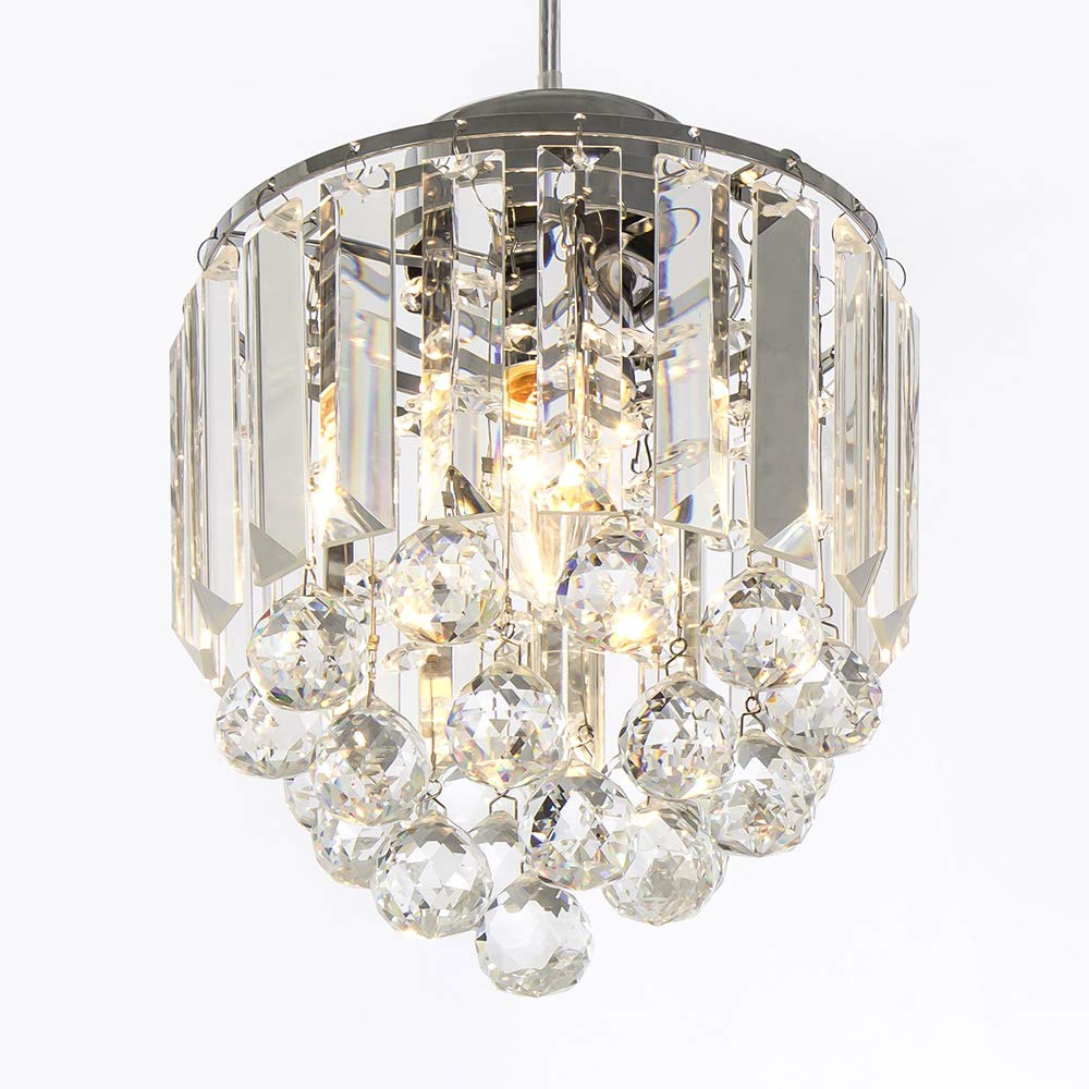 3 Pack Crystal Pendant Light Fixtures - Modern Chrome Chandelier for Kitchen Island, Dining Room, Living Room & Bar | Elegant Hanging Lighting for Home Decor & Commercial Spaces