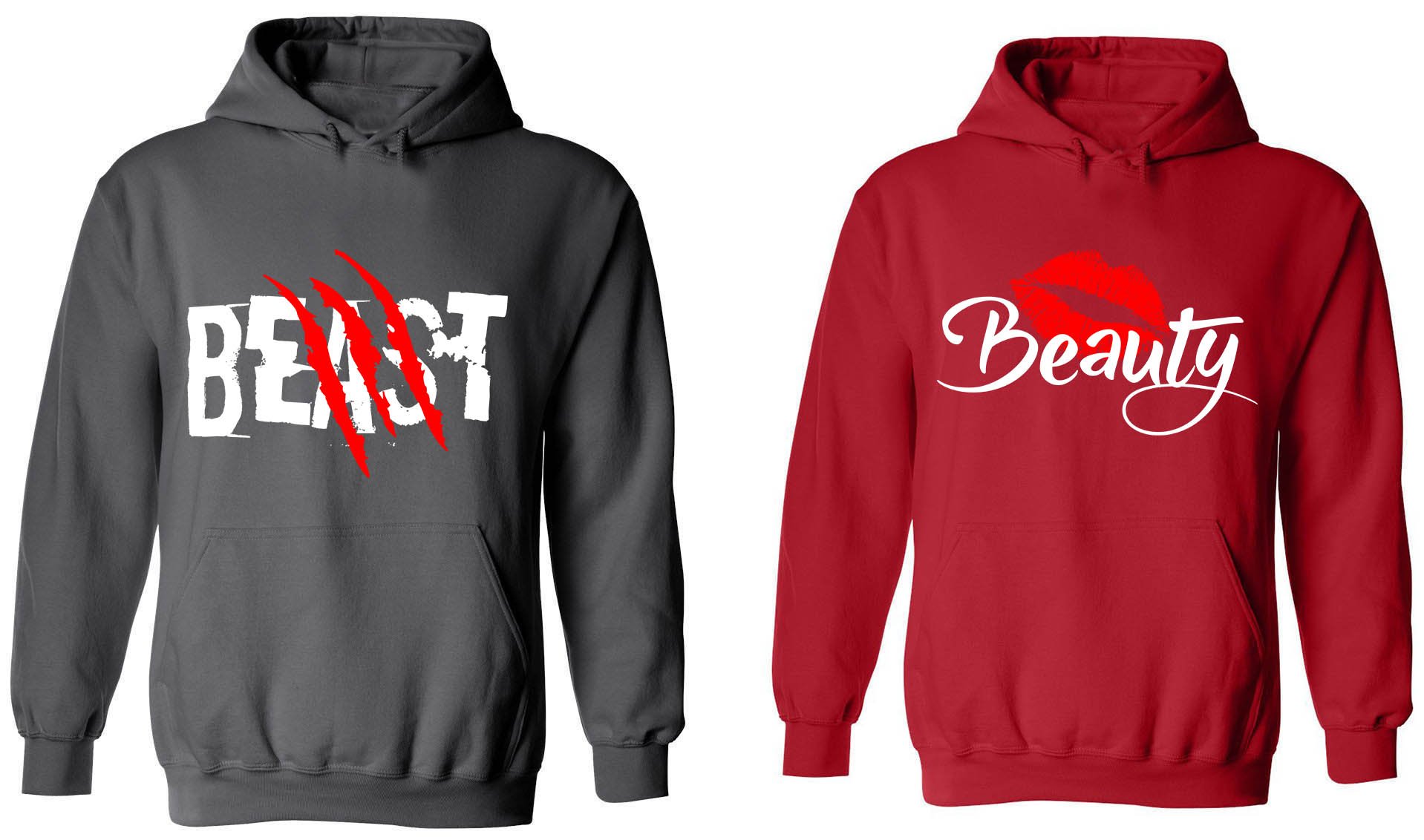Beast & Beauty Matching Couple Hoodies - His and Her Sweatshirts for Couples - Perfect for Date Nights, Anniversaries & Romantic Getaways