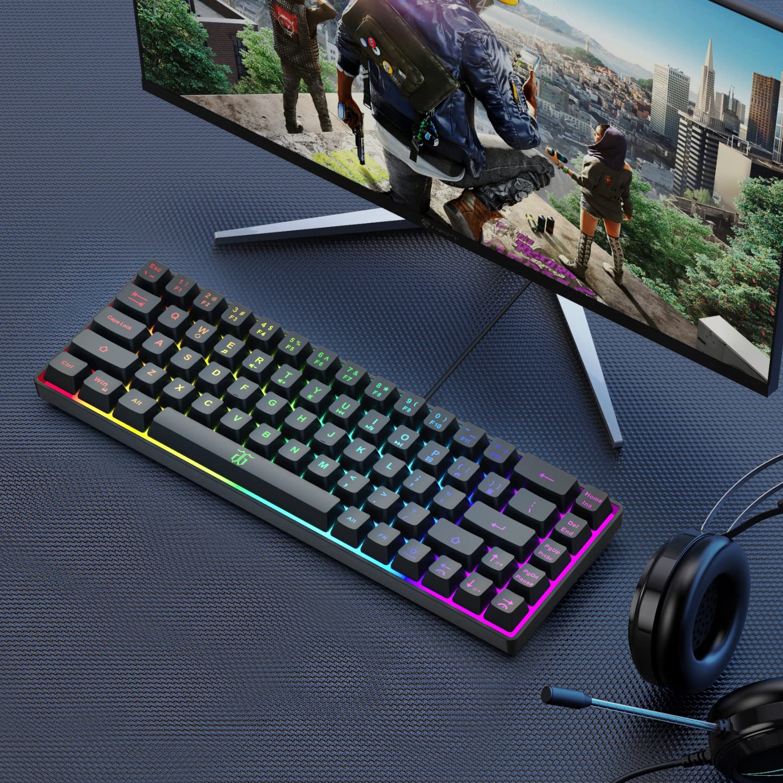 SNPURDIRI 60% Compact Gaming Keyboard - Rainbow Backlit 68-Key Mini Membrane Keyboard for PC Gamers | Ergonomic Design for Windows Computers | Perfect for Esports, Office Work & Home Gaming Setup