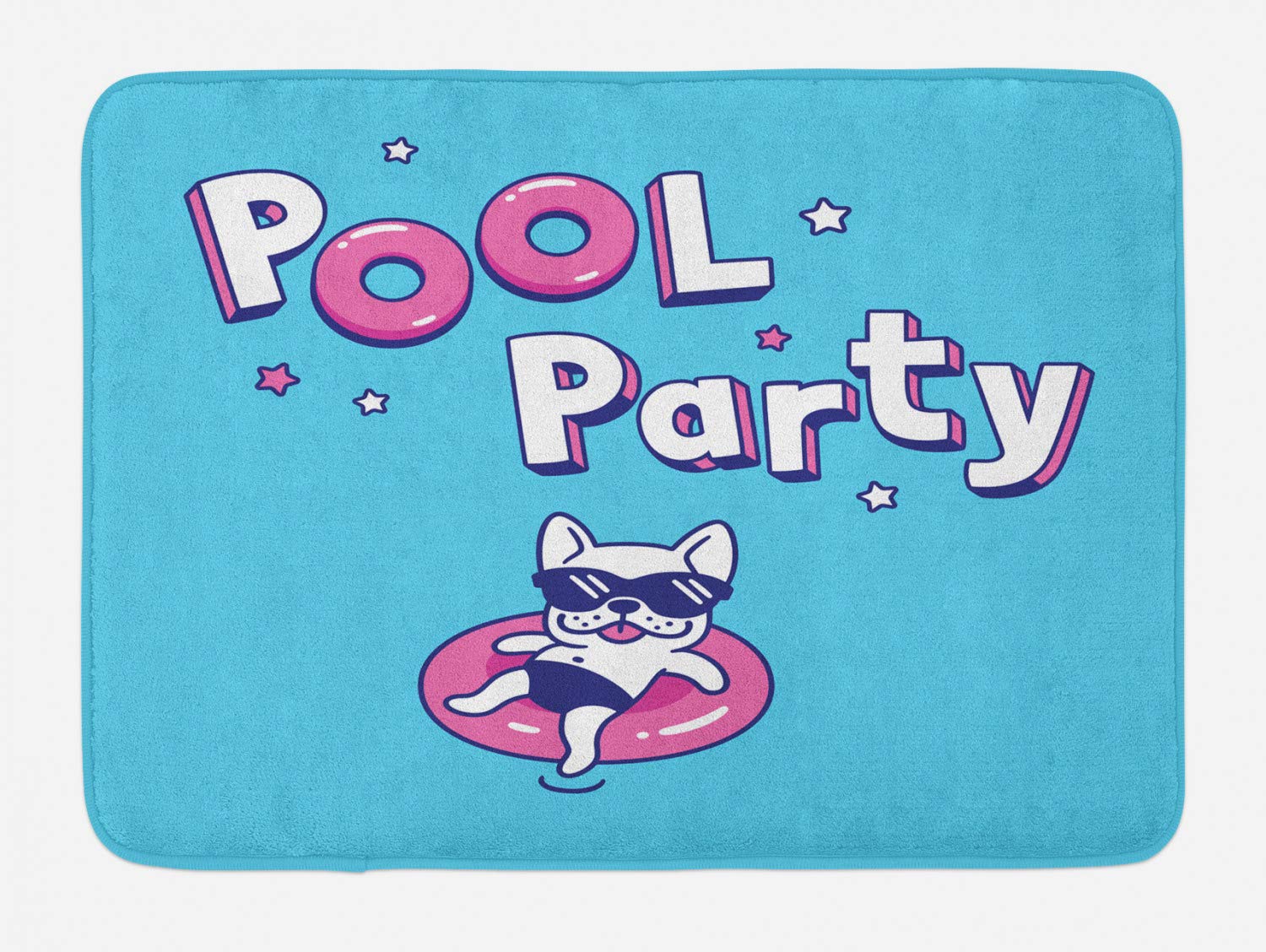 Ambesonne Non-Slip Bath Mat - Cartoon Starry Pool Party Design with Funny Dog, Soft Plush Bathroom Decor Mat, 30.2