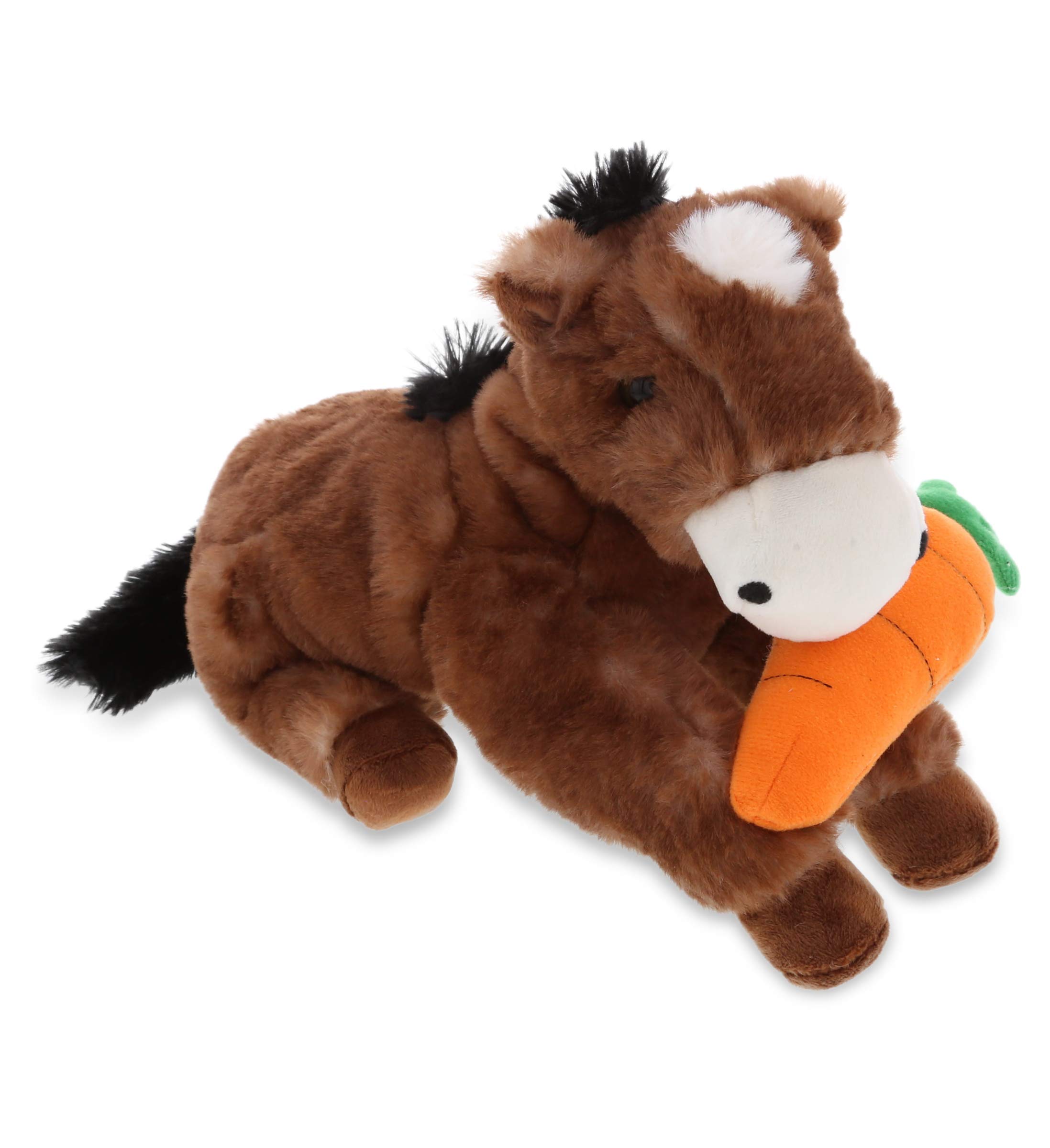 DolliBu Happy Easter Super Soft Plush Lying Brown Horse Stuffed Animal with Carrot - 10.5 Inch Cute Easter Gift for Kids, Girls & Boys - Perfect for Easter Basket Stuffers, Birthday Presents & Nursery Decor