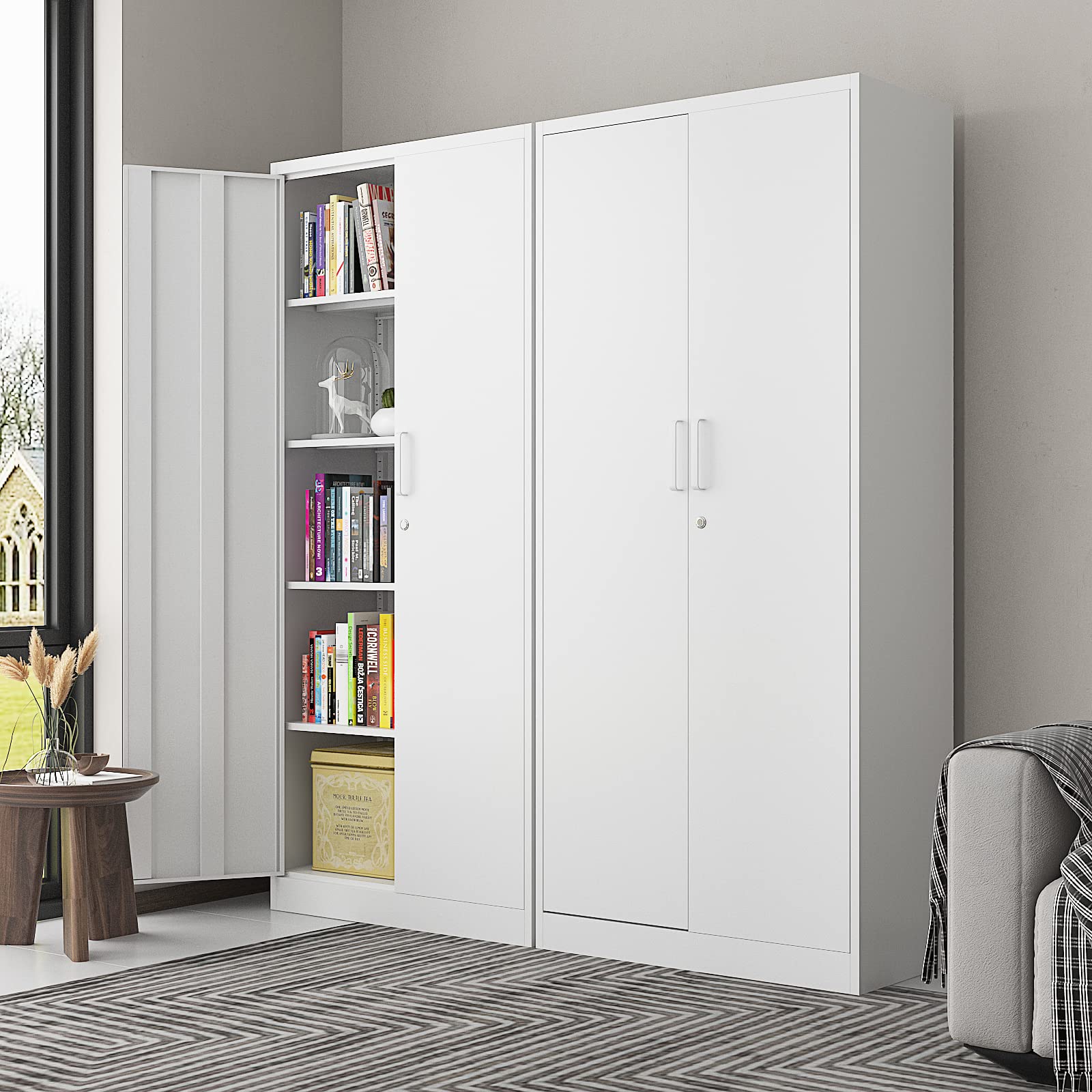 71-inch Tall Metal Garage Storage Cabinet with Adjustable Shelves & Locking Doors - Heavy Duty Tool Cabinet for Garage, Office, Home, School & Gym Organization (White) - Perfect for Storing Tools, Equipment & Supplies Safely