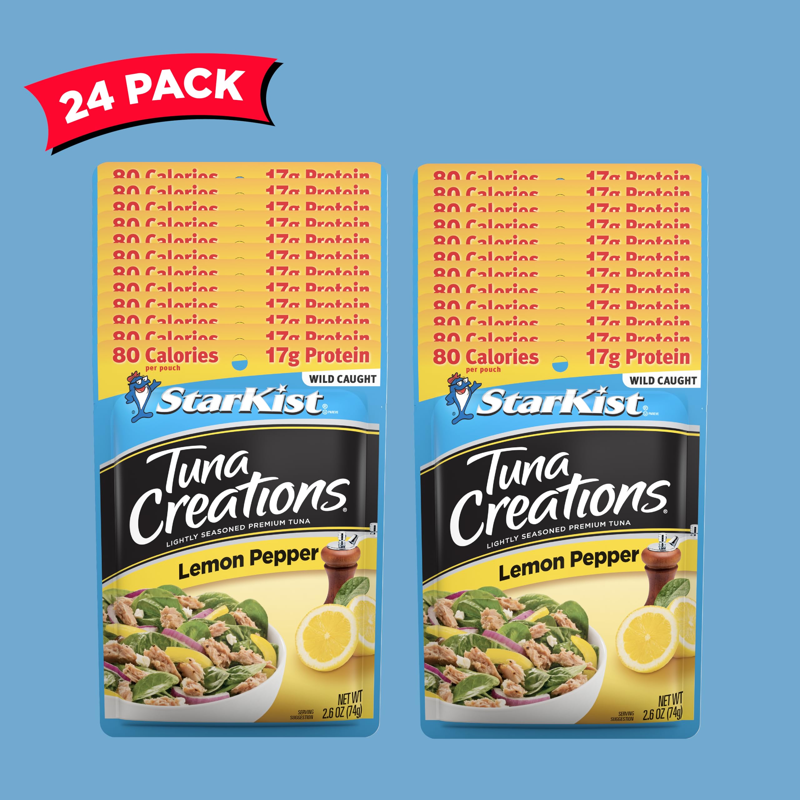 StarKist Lemon Pepper Tuna Creations - 2.6 Oz Pouch (Pack of 24) | Premium Seasoned Tuna for Salads, Sandwiches & Quick Meals | Convenient Protein Snack for Work, Camping & On-the-Go Lifestyles