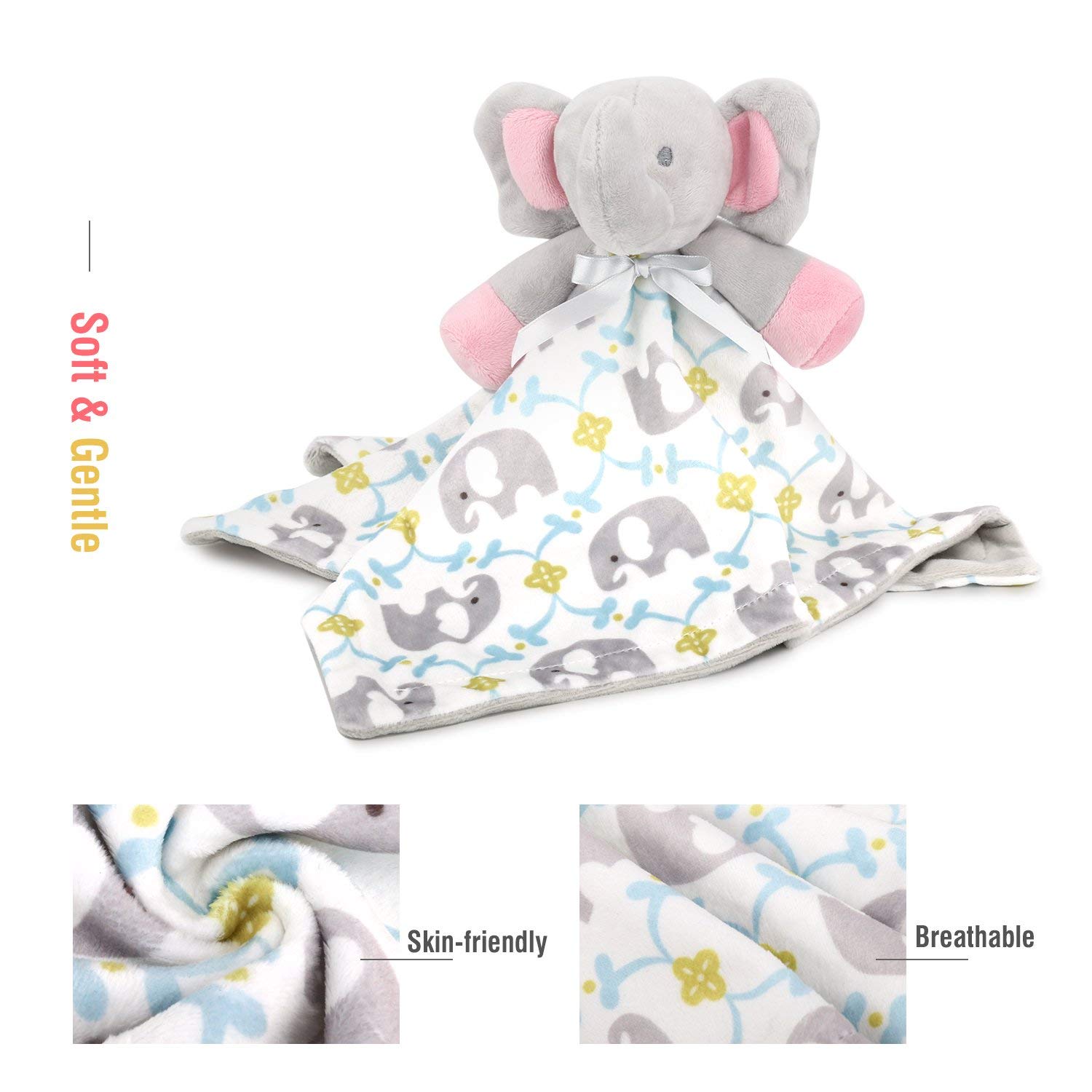 Zooawa Soft Elephant Lovey Blanket for Babies 1-6 Months | Unisex Security Blanket & Soothing Plush Toy | Perfect Baby Shower Gift for Newborn Boys & Girls | Ideal for Nursery, Stroller & Travel Comfort