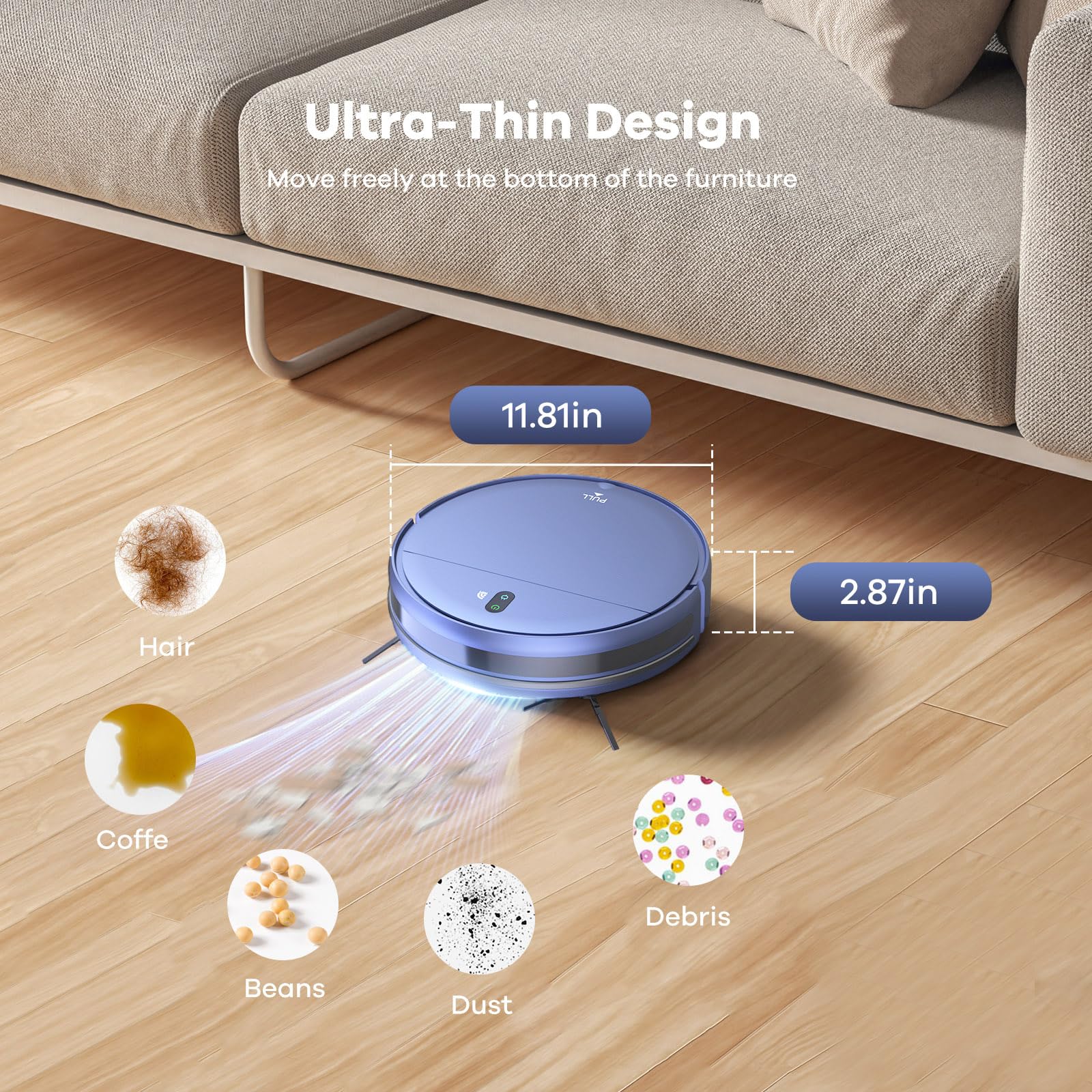 Smart Robot Vacuum and Mop Combo 2-in-1 with WiFi/App Control, 2000Pa Strong Suction, 230ML Large Water Tank, Self-Charging, Ultra-Slim Design - Perfect for Hardwood Floors, Low Pile Carpets, and Pet Hair Cleaning - Ideal for Homes with Pets and Busy Families
