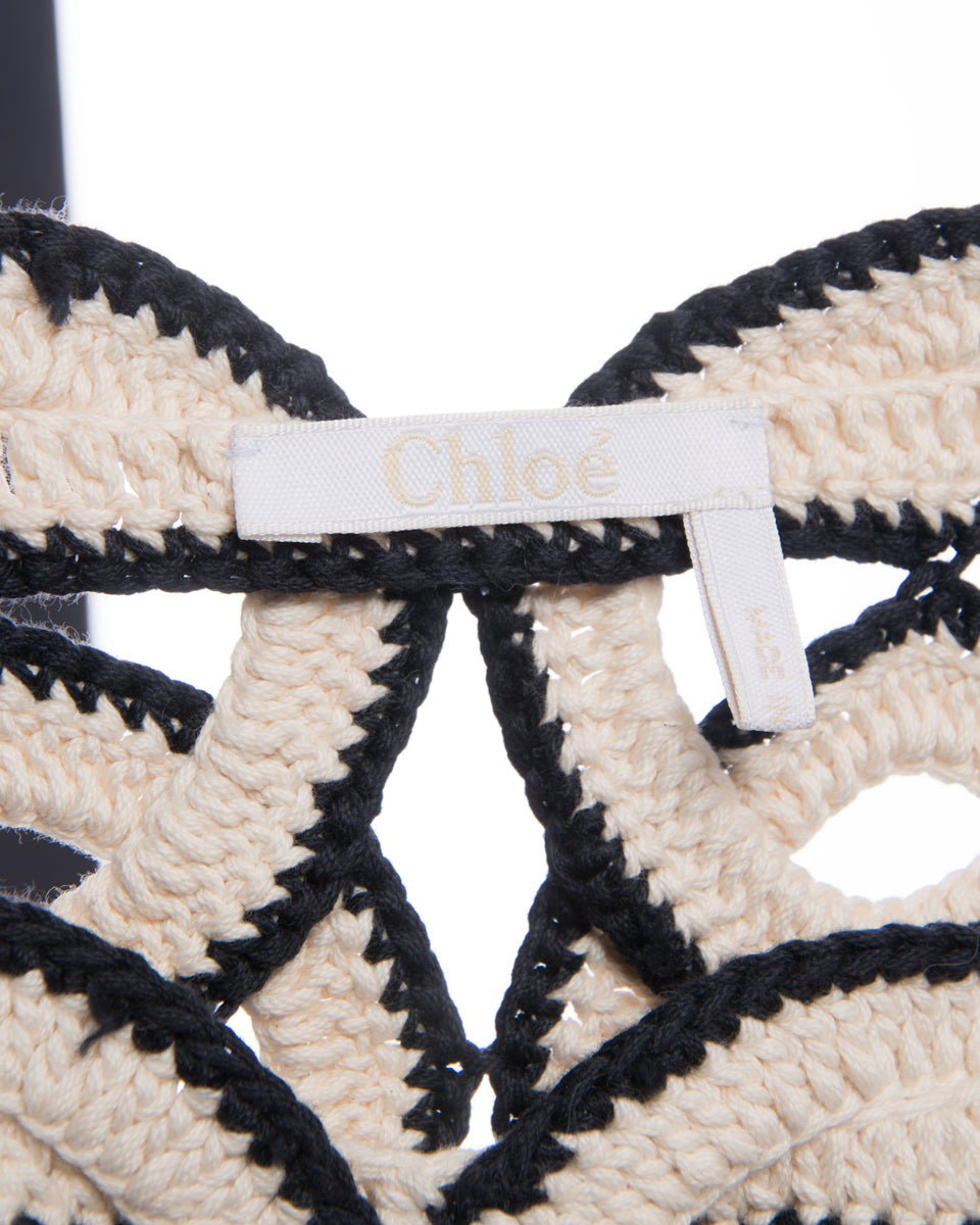 Chloe Ivory and Navy Circular Crochet Tank Top for Women - Breathable Summer Beachwear, Boho Chic Style, Perfect for Vacation & Outdoor Activities