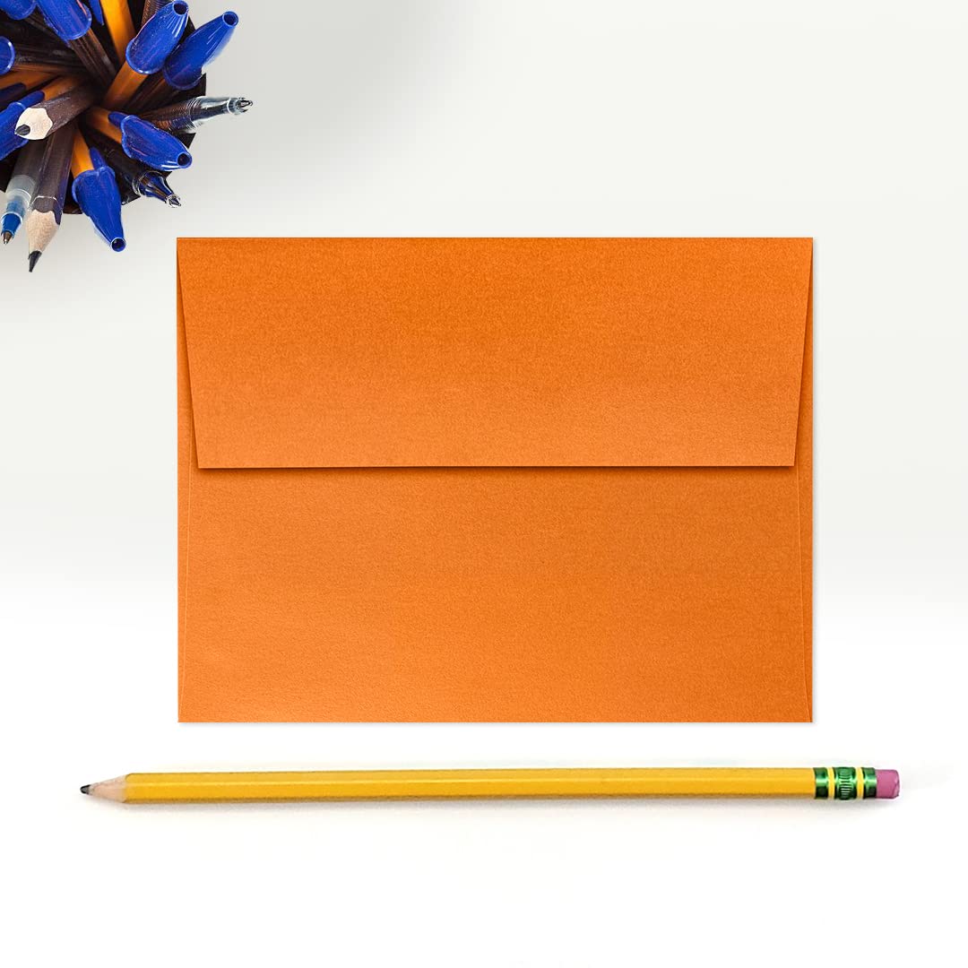 Premium A2 Invitation Envelopes 4 3/8 x 5 3/4 Inches - 500 Pack Flame Orange Metallic Finish for Wedding Invitations, Greeting Cards & Business Correspondence