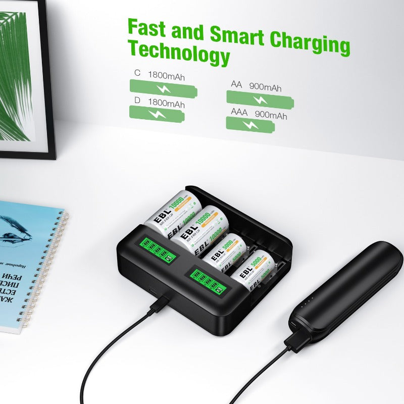 EBL C9008 LCD Battery Charger for AA AAA C D NiMH Rechargeable Batteries - Fast Charging for Toys, Cameras, Flashlights & More