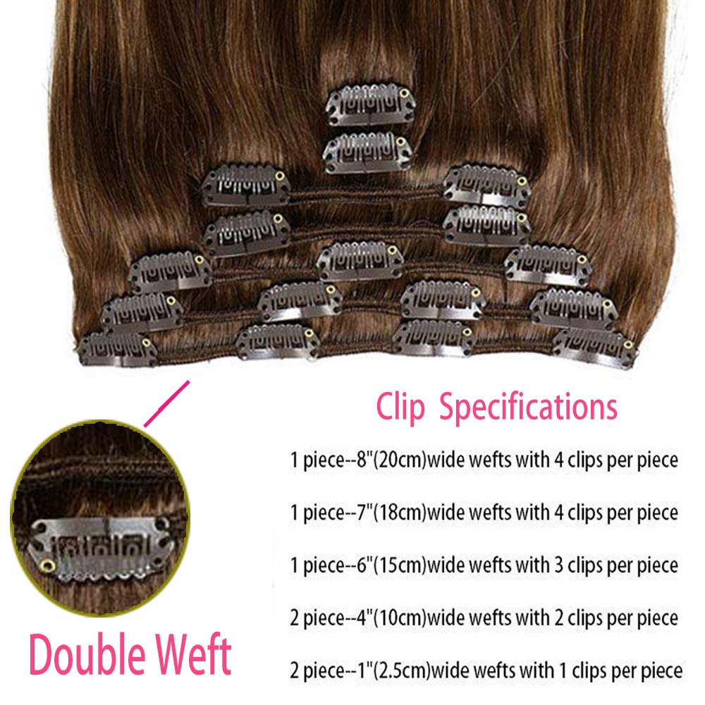 HUAYI 7Pcs Clip-In Human Hair Extensions - Chocolate Brown Ombre to Blonde, 120g, Soft Silky Thick Ends, Tangle-Free, Full Head Coverage (22'') - Perfect for Daily Styling, Parties & Special Occasions
