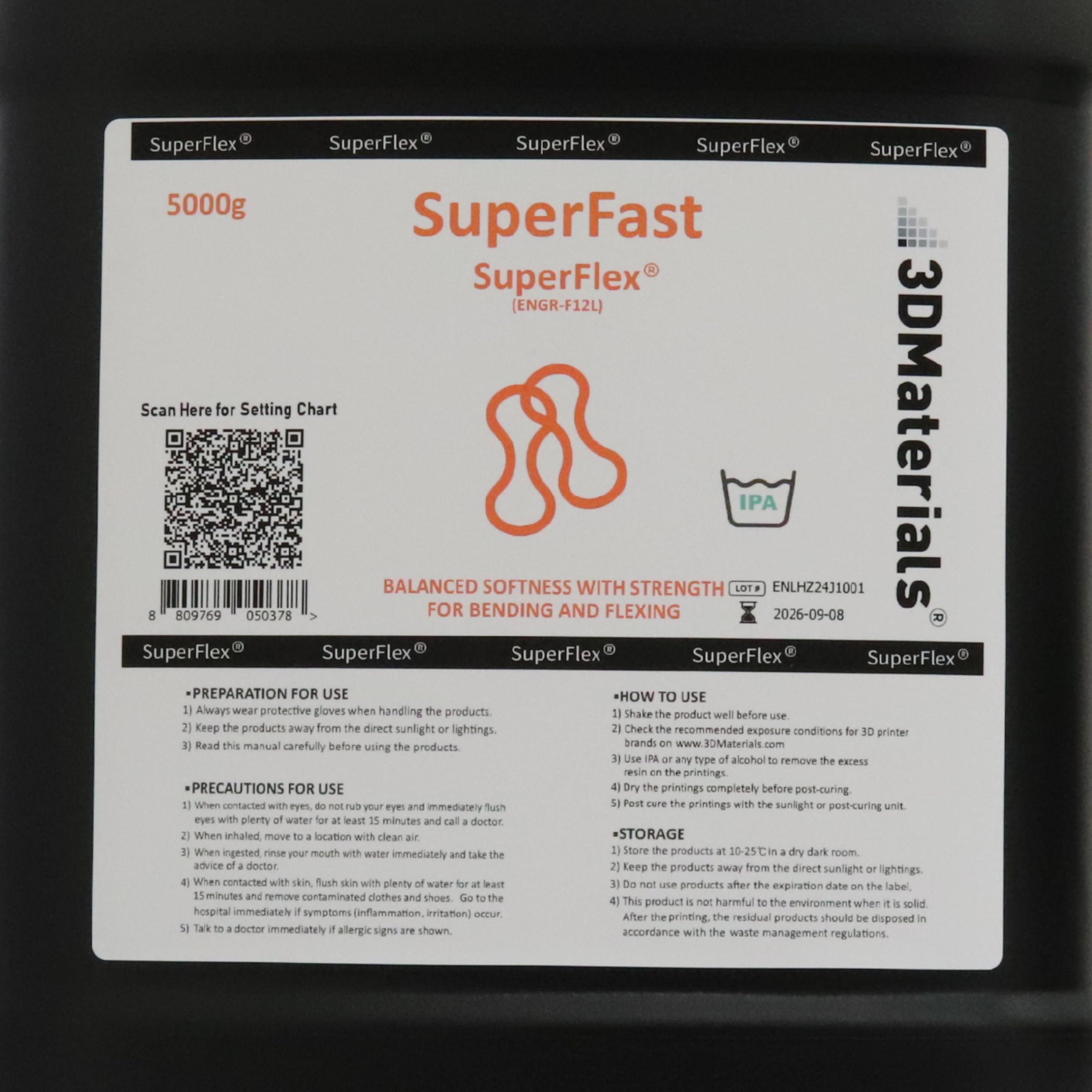 SuperFlex 80A Flexible 3D Printer Resin - 5000g Clear Rubber-Like Filament | High Elasticity Photopolymer Resin for Cosplay, Prosthetics & Functional Prototypes | Premium Korean-Made 3D Printing Material by 3DMaterials