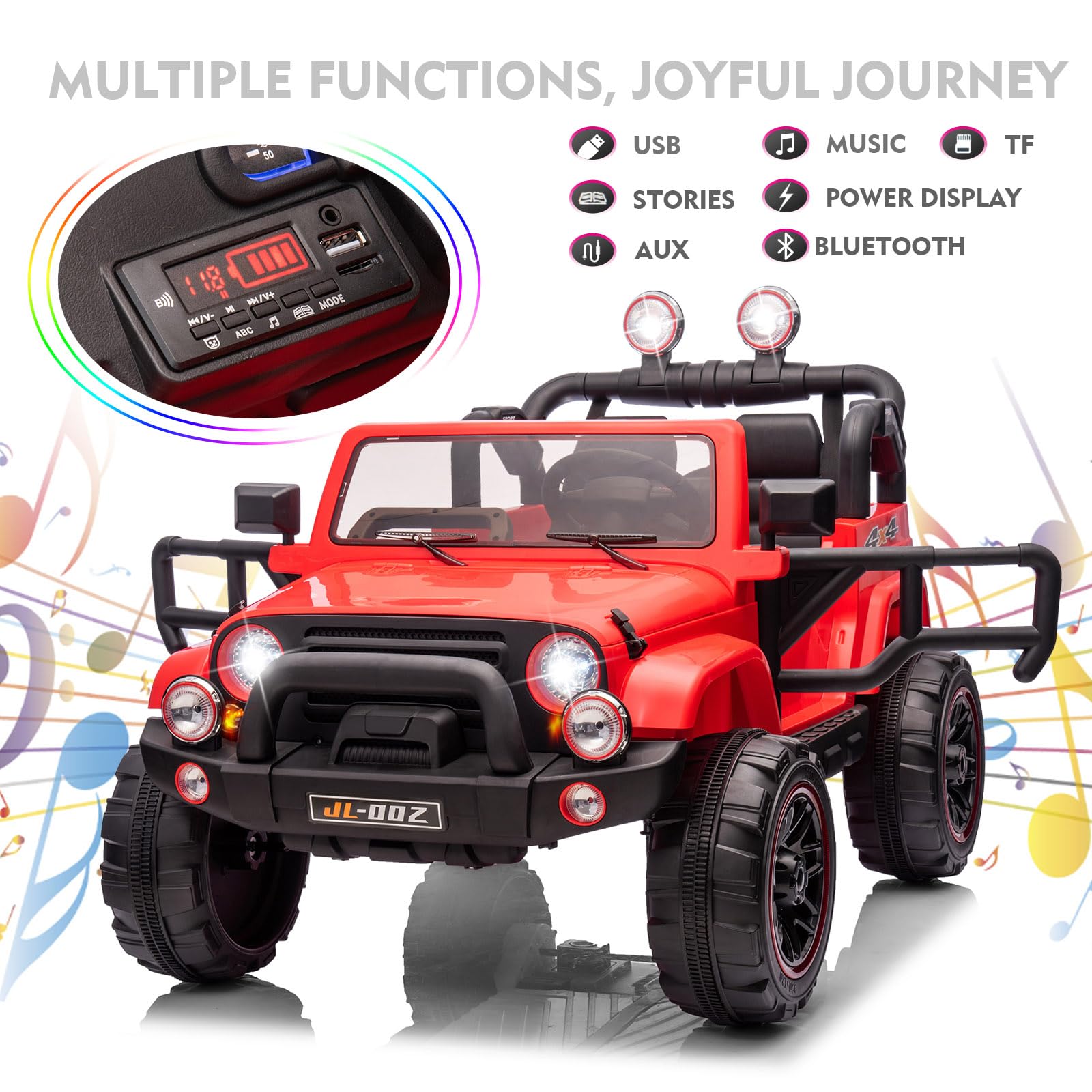 12V Kids Electric Ride On Truck - 2 Seater with Parental Remote Control, MP3 Player & LED Lights | Spring Suspension for Smooth Ride | Perfect for Birthday Gifts & Outdoor Play (Red)