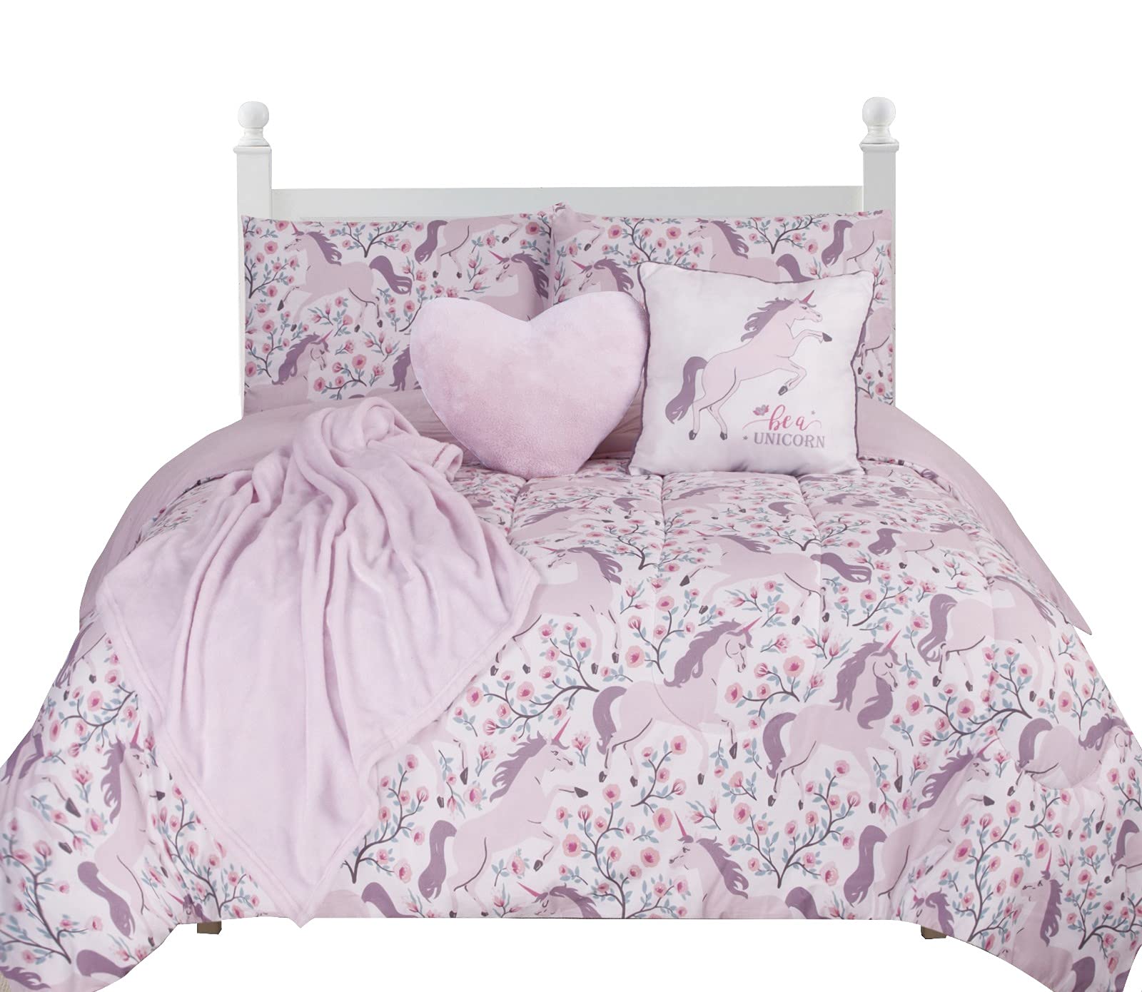Floral Unicorn Twin Comforter Set for Kids - 5-Piece Super Soft Unicorn Bedding with 3 Magical Throws & Reversible Pillow Shams - Perfect for Girls' Bedrooms & Sleepovers