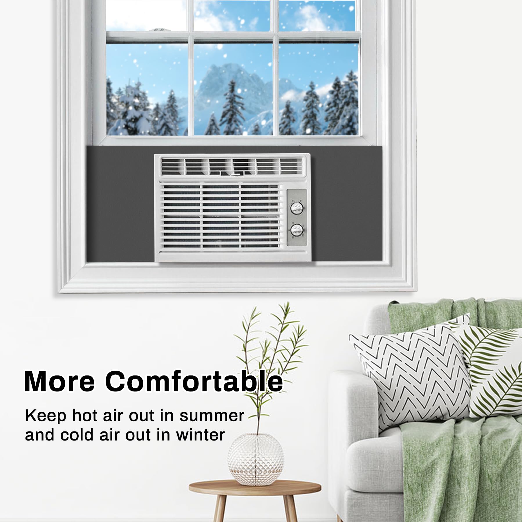 Window Air Conditioner Foam Insulation Panels - Black AC Side Panels for Indoor Window AC Units | Summer & Winter Heat/Draft Seal Cover | Energy Saving Home & Office Use