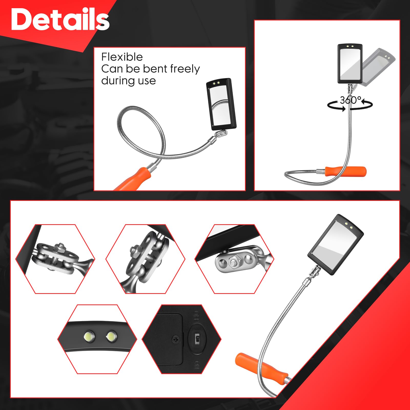 Extendable Magnetic Pickup Tool Set with LED Flashlight & 360° Swivel Inspection Mirror - Perfect Mechanic Gadget for DIY, Auto Repair, Home Maintenance - Great Gift for Men, Dad, Boyfriend, Husband, Handyman (Works in Tight Spaces & Dark Areas)