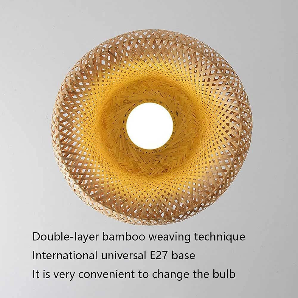 Handwoven Bamboo Pendant Light - Double Layer Wicker Dome Chandelier with E27 Socket - 45x23cm Natural Rattan Ceiling Fixture for Boho, Farmhouse & Coastal Home Decor - Perfect for Living Room, Bedroom or Dining Area Lighting