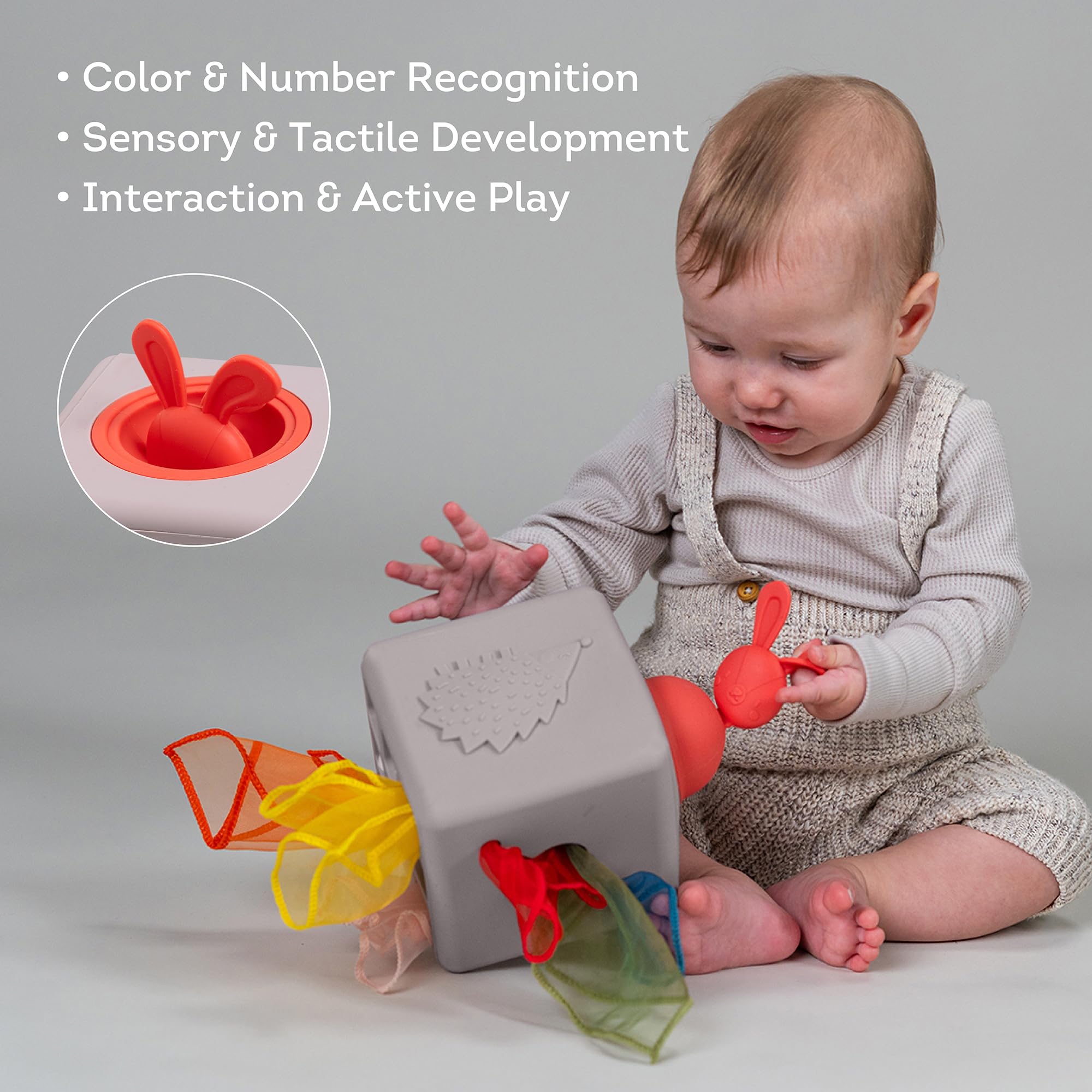 Taf Toys Baby Tissue Box - Montessori Sensory & Motor Skills Development Toy for 1 Year Old Boys & Girls | Includes 10 Fabric Tissues & Pop-Up Bunny | Perfect for Preschool Learning, Teething Relief & Independent Play