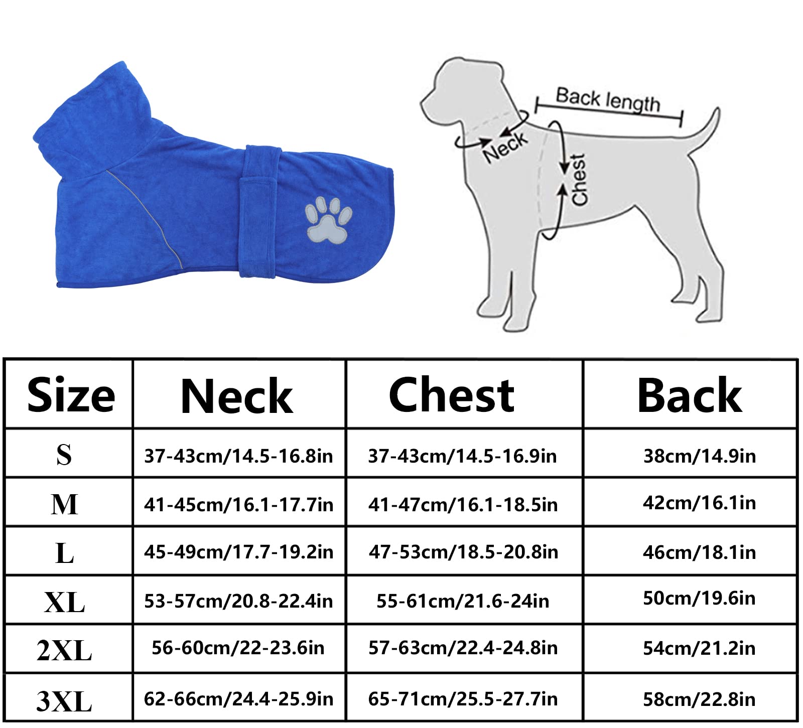 **Super Absorbent Dog Drying Coat & Bathrobe Towel Wrap - Microfiber Puppy Gown with Reflective Strips for Quick Drying - Blue - Size S | Perfect for Post-Bath, Grooming & Indoor Lounging**