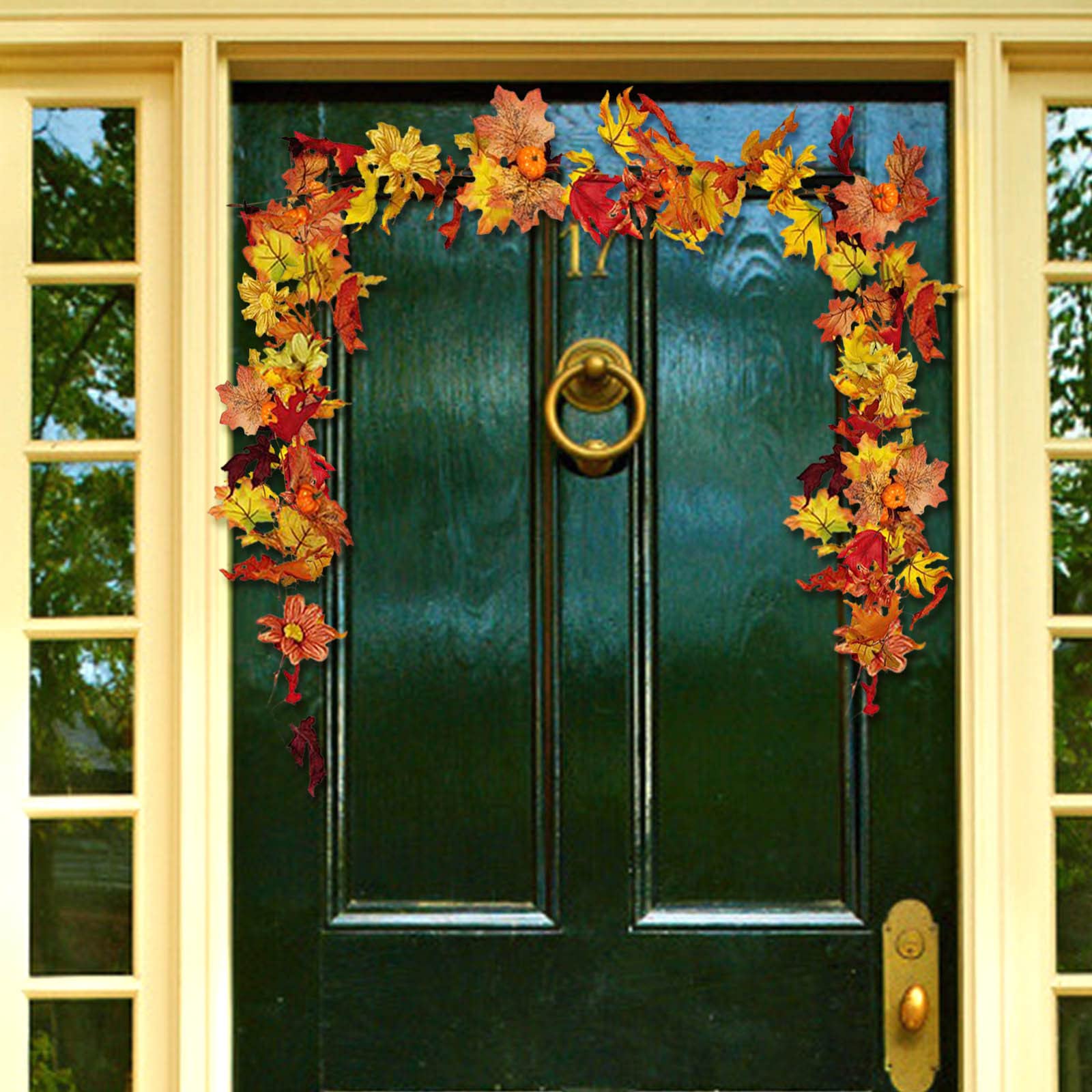 5.7ft Autumn Maple Leaf Garland - Thanksgiving & Halloween Fall Decor for Home, Indoor Room, Garden Door & Wall Hanging | Seasonal Decorations for Thanksgiving Centerpieces, Front Porch & Autumn Party Decor