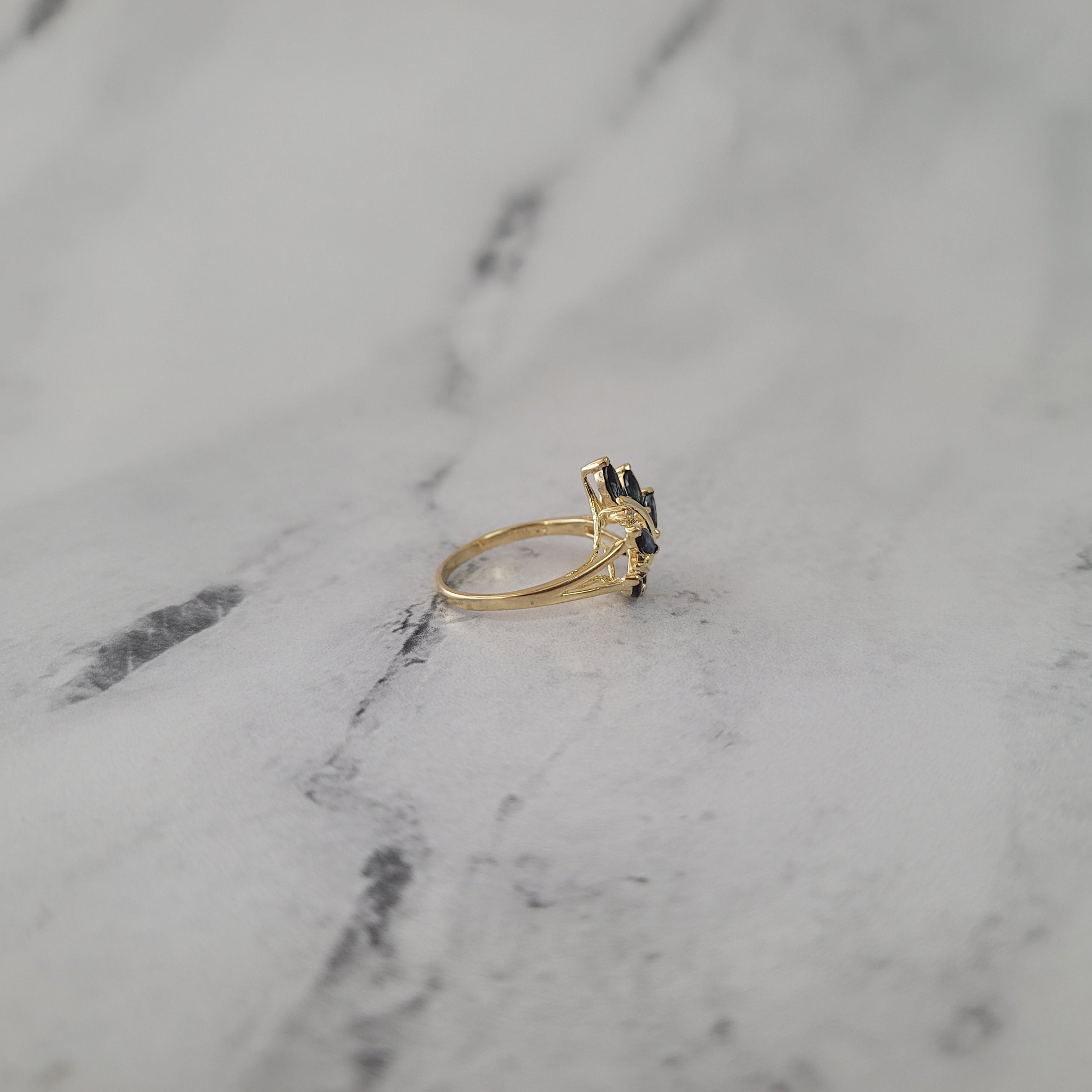 14K Yellow Gold Marquise Sapphire Floral Cluster Ring for Women – Elegant Jewelry Gift for Wedding, Anniversary & Special Occasions