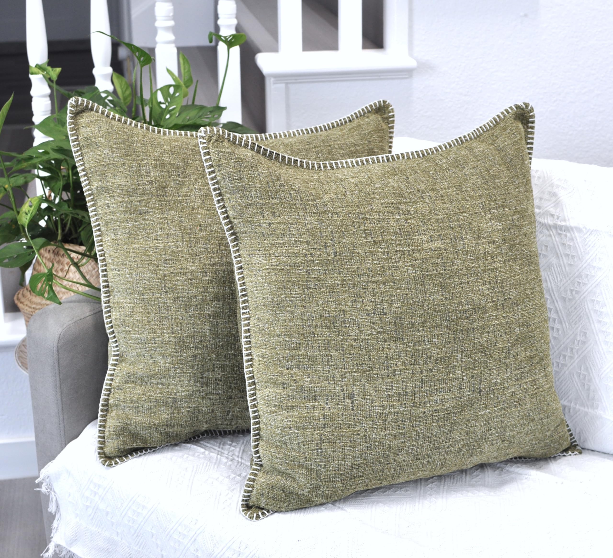 2-Pack 26x26 Inch Light Olive Green Extra Large Throw Pillow Covers - Soft Cozy Square Euro Pillow Cases for Couch, Sofa & Bed - Modern Oversized Decorative Euro Shams for Living Room, Bedroom & Home Decor