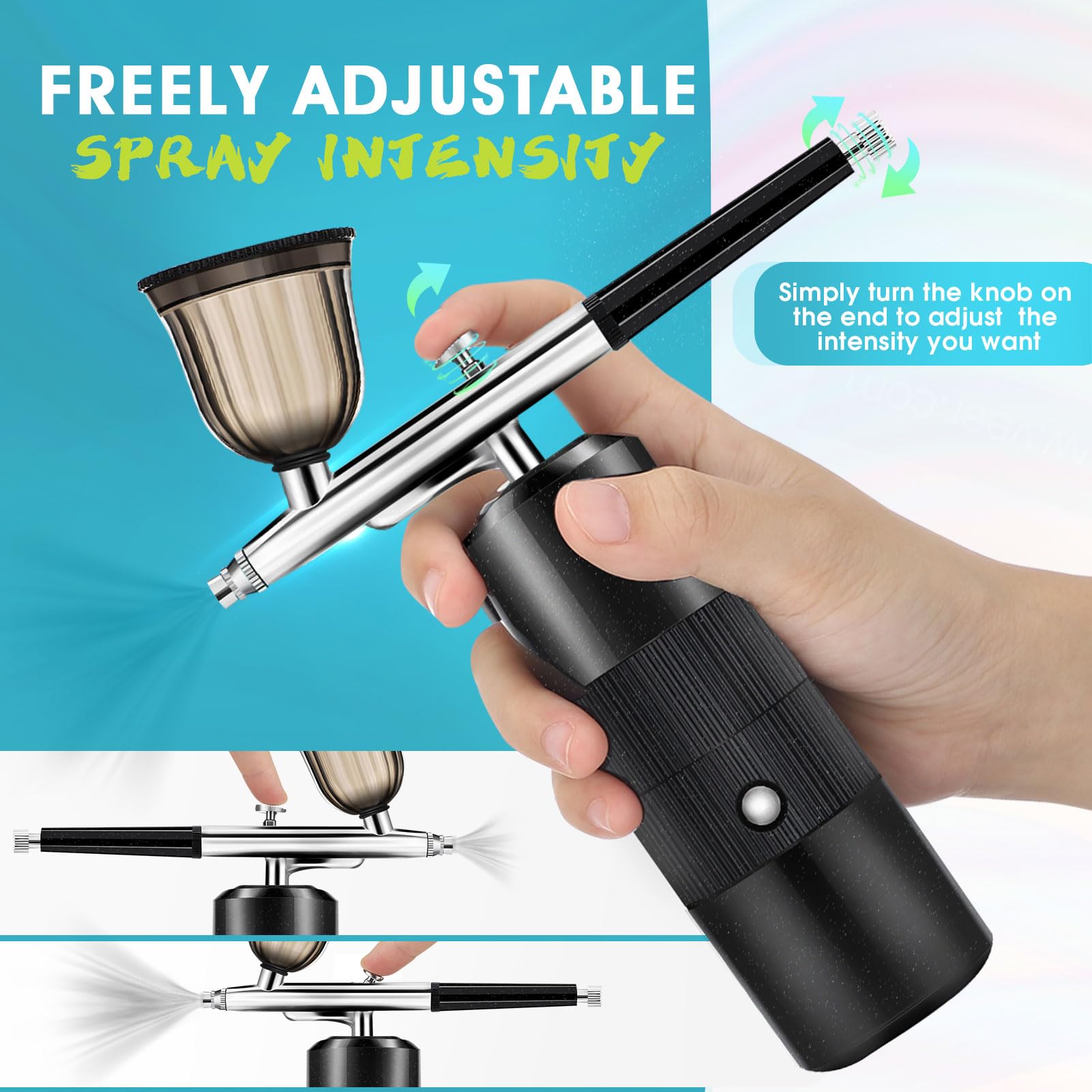 Professional Cordless Airbrush Kit with Air Compressor - Portable Nail Art & Cake Decorating Airbrush Gun, Food Safe Aerografo for Makeup, DIY Crafts & Home Baking - Perfect for Salon, Home Use & Professional Artists (Black)