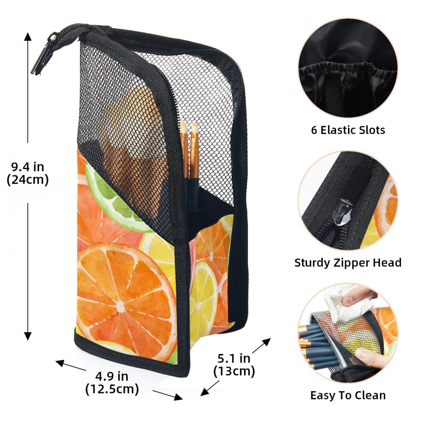 12-Piece Makeup Brush Organizer Bag Set with Watercolor Orange & Lemon Design - Portable Travel Cosmetic Brush Holder Case for Professional Makeup Artists & Beauty Enthusiasts - Perfect for Home, Travel, and Salon Use