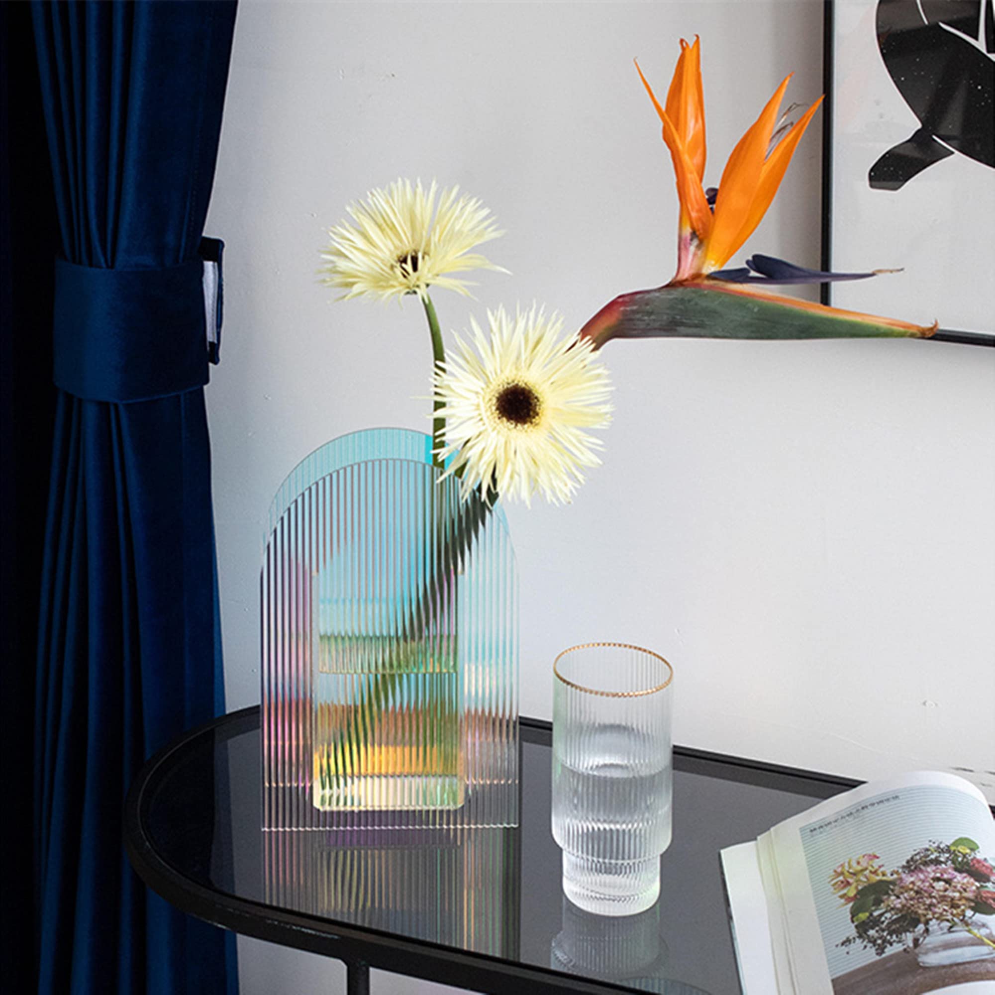 Iridescent Acrylic Ripple Vase - Rainbow Minimalist Artistic Home Decor Vase (Arched Shape) - Perfect for Modern Living Room, Wedding Centerpiece & Office Desk Decor