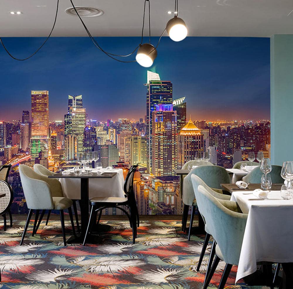 New York City Night View Wall Stickers - 3D Peel and Stick Wall Mural (118x83 inches) Waterproof Wallpaper for Living Room & Bedroom Decor | Perfect for Home, Office, and Commercial Spaces