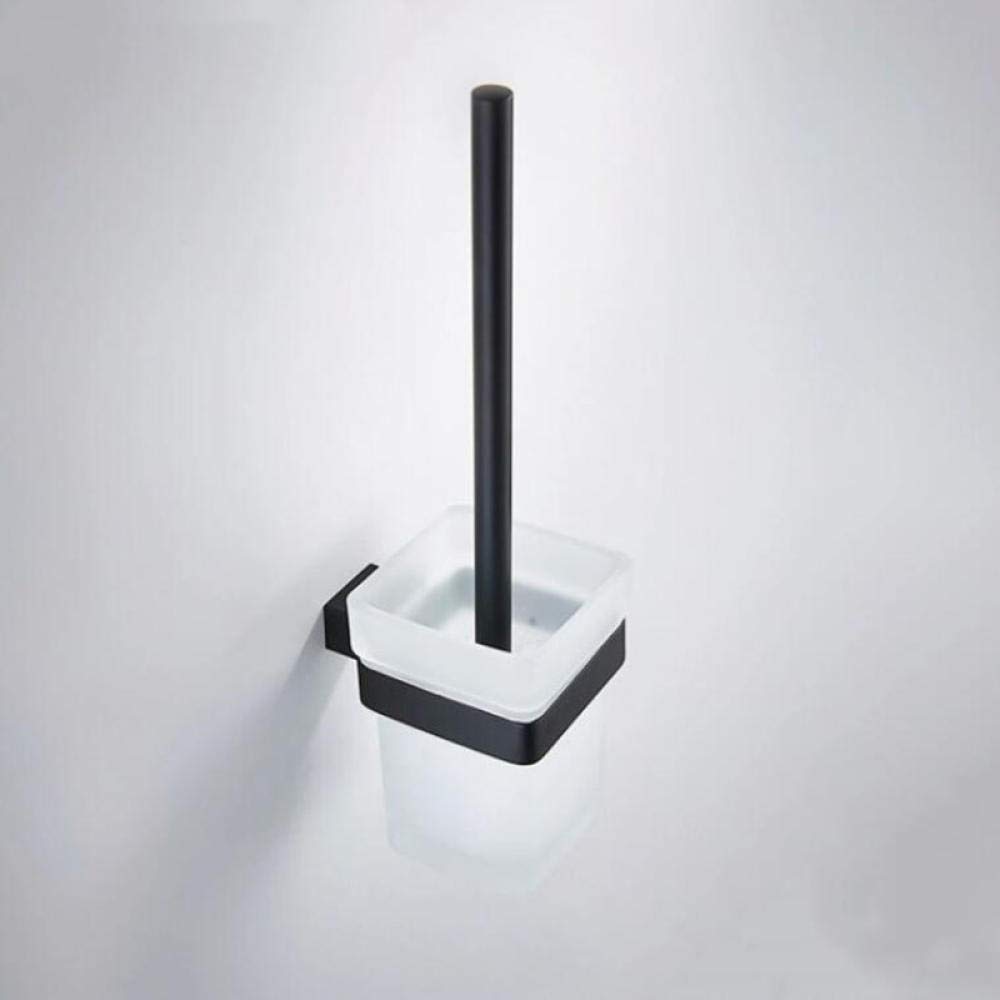 Premium Gold Stainless Steel Wall-Mounted Toilet Brush Holder with Square Glass Cup - Modern Bathroom Accessories for Home & Hotel Use - Elegant Black WC Brush Set - Perfect for Small Spaces & Luxury Bathrooms