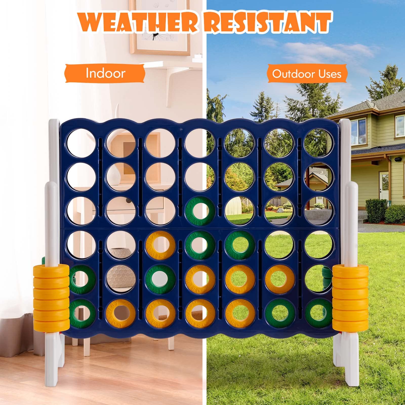 HONEY JOY Jumbo 4-to-Score Giant Game Set - Outdoor Yard Games for Family & Friends with 42 Jumbo Rings & Quick-Release Slider | 3.5FT Tall Giant 4-in-a-Row Game for Kids & Adults | Perfect for Backyard Parties, Picnics, and Outdoor Gatherings