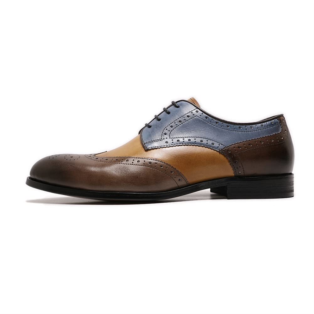 Premium Men's Oxford Dress Shoes - Lace-Up Derby Brogue Wingtip with Embossed Detail, Round Toe Cowhide Leather & Slip-Resistant Rubber Sole - Perfect for Business, Weddings & Formal Occasions