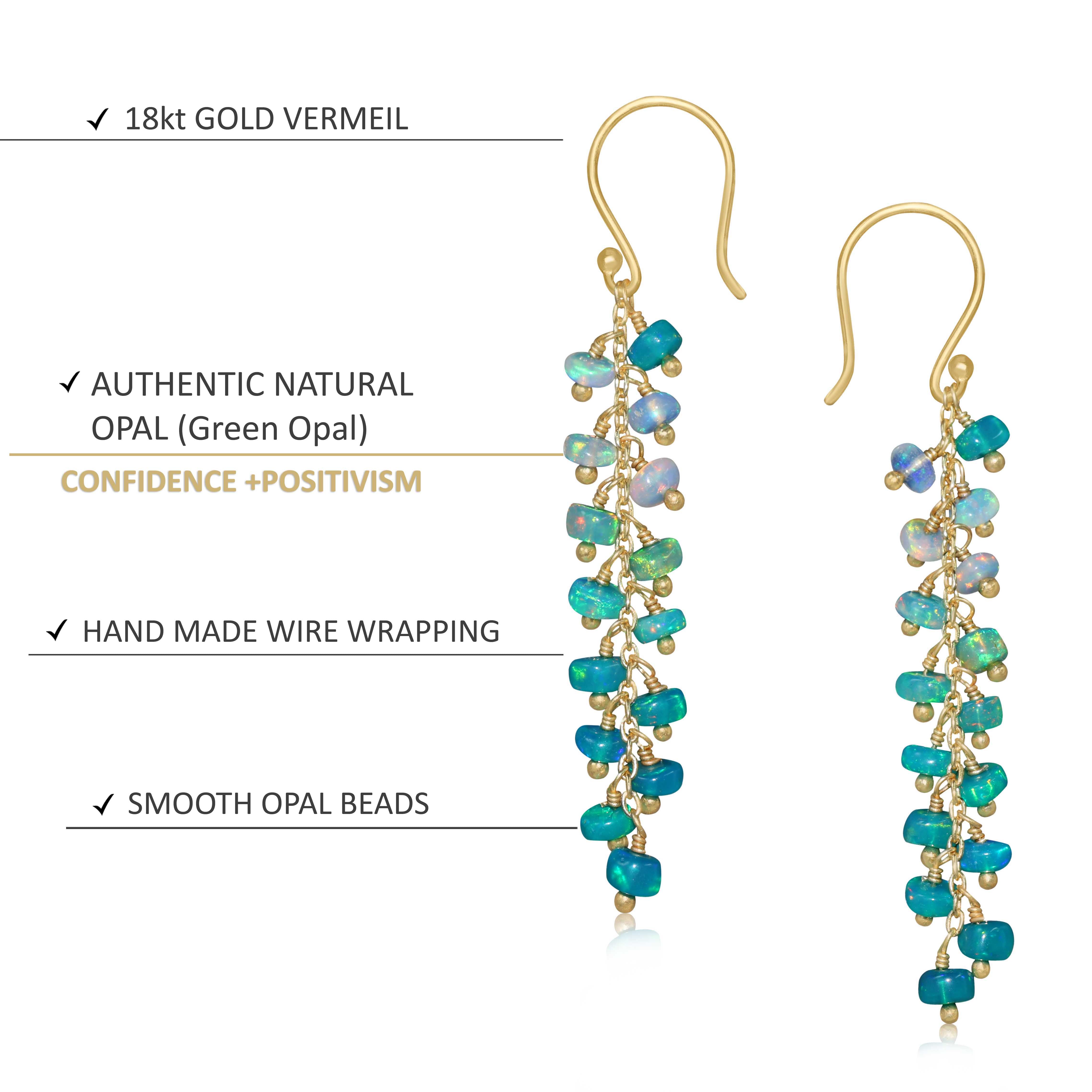 Natural Green Opal Beaded Long Cluster Dangle Earrings for Women | Handmade Boho Chic Jewelry | Perfect for Weddings, Parties & Special Occasions