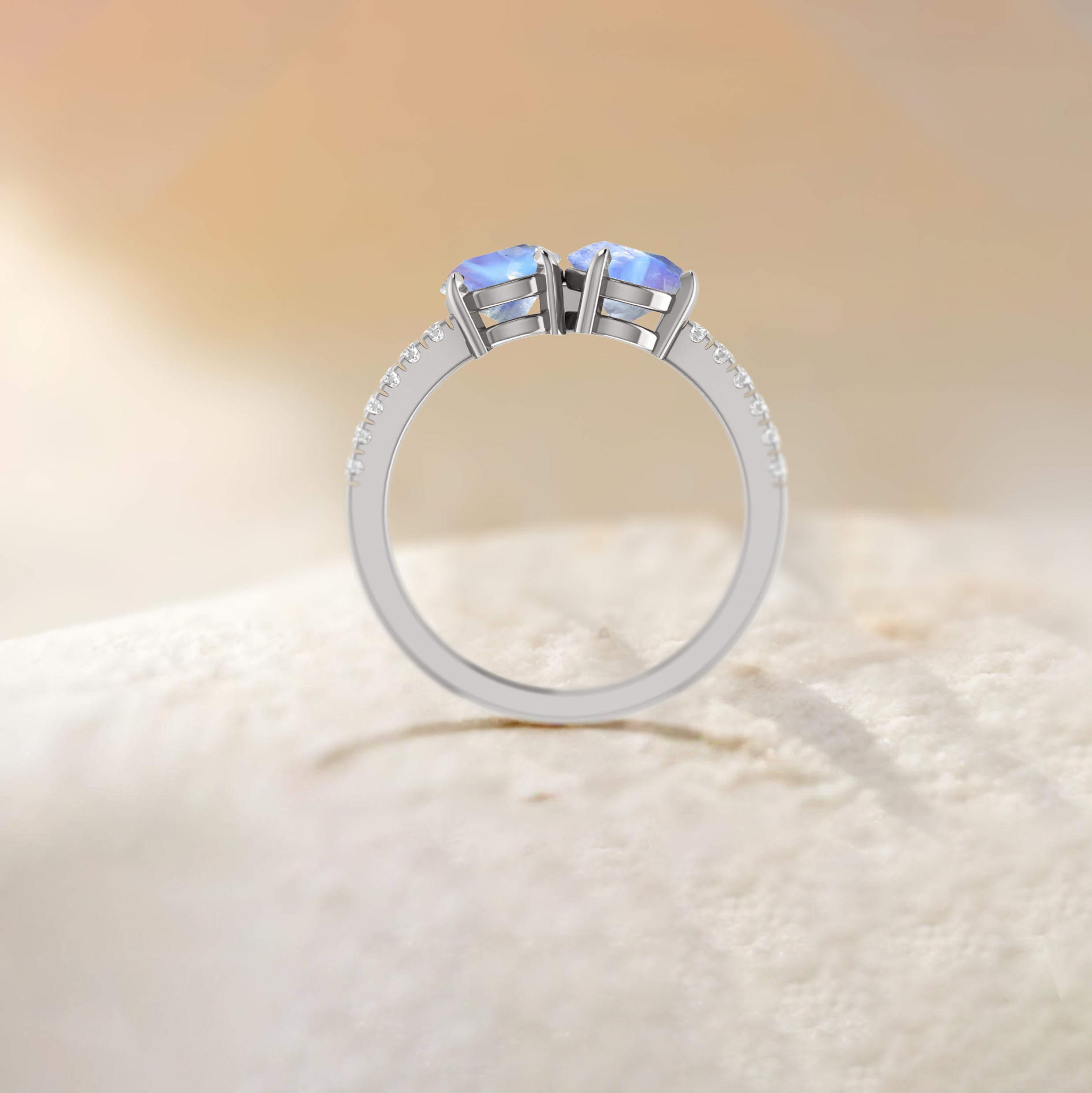 Natural Moonstone Dual Stone Promise Ring for Women - Elegant Jewelry Gift for Her, Girlfriend, Wife - Perfect for Anniversaries, Engagements & Special Occasions