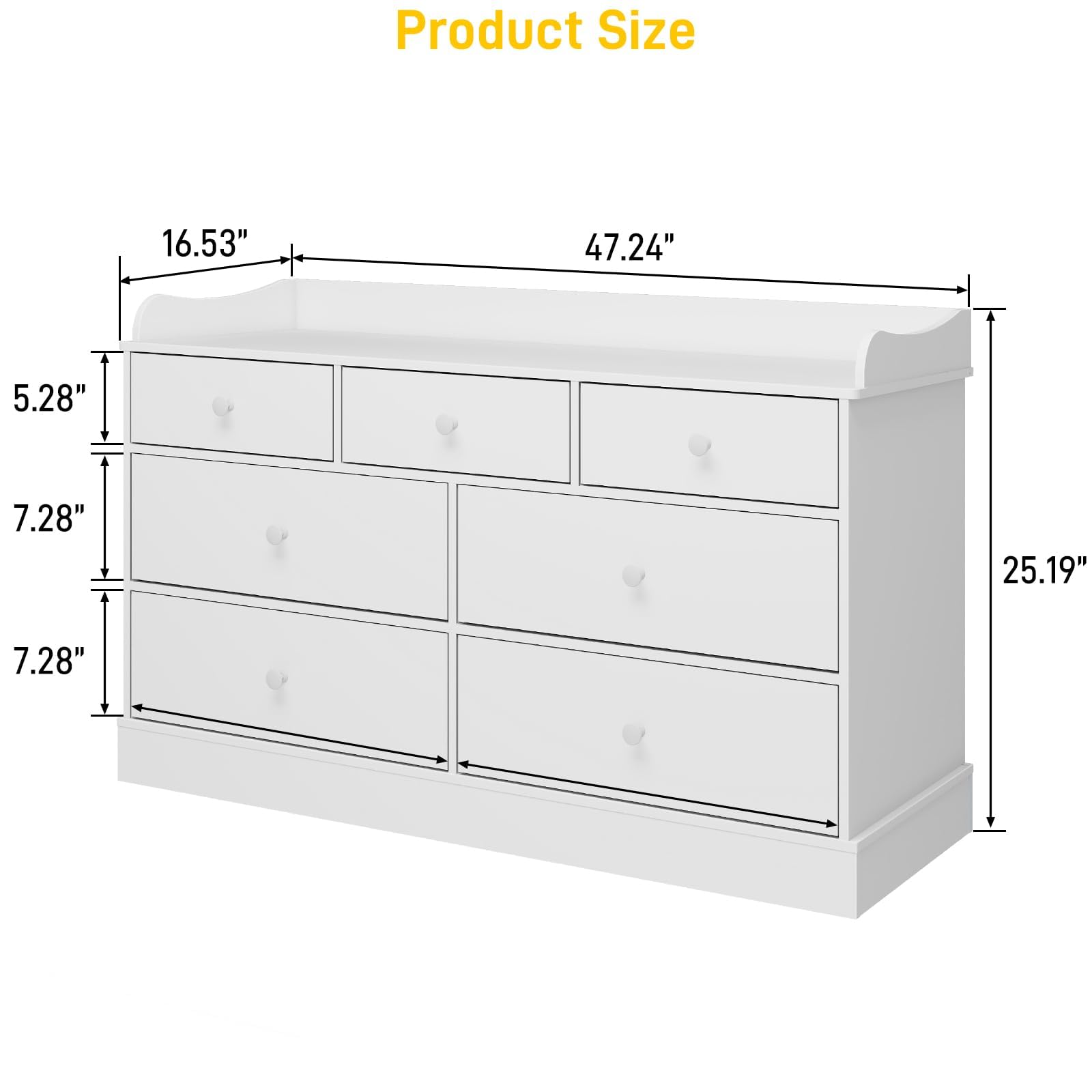 Vabches 7-Drawer Kids Dresser Organizer - White Nursery Storage Chest, Children's Bedroom Furniture with Nightstand for Clothes & Toys - Perfect for Toddler Room Organization & Baby Essentials Storage
