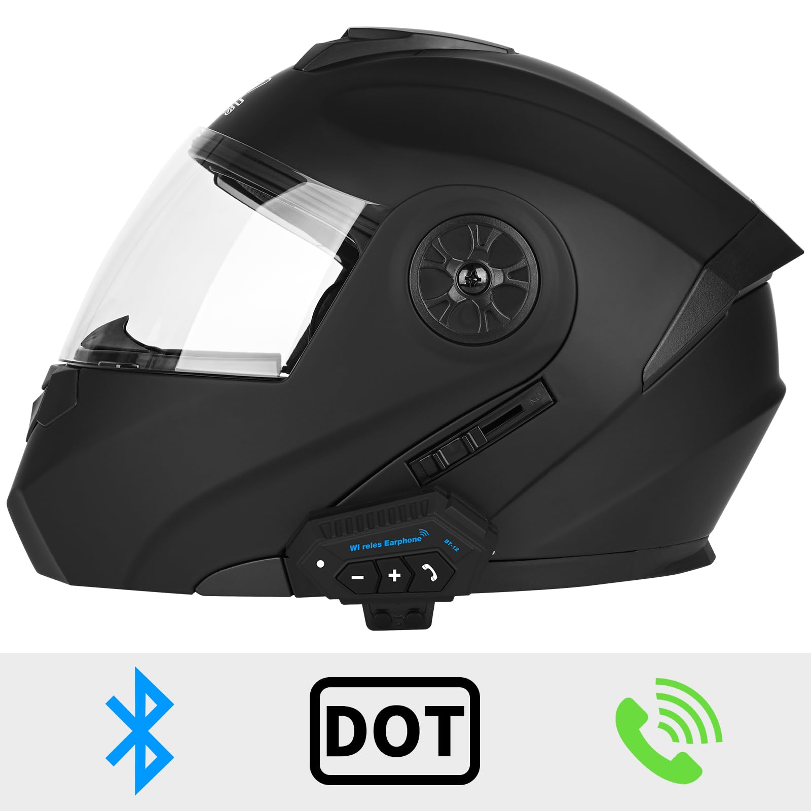 DOT/ECE Approved Bluetooth Modular Motorcycle Helmet - Full Face Flip Up Design with Anti-Fog Dual Visor & Built-in Speakers/Mic for Men & Women - Perfect for Commuting, Touring & Long Rides