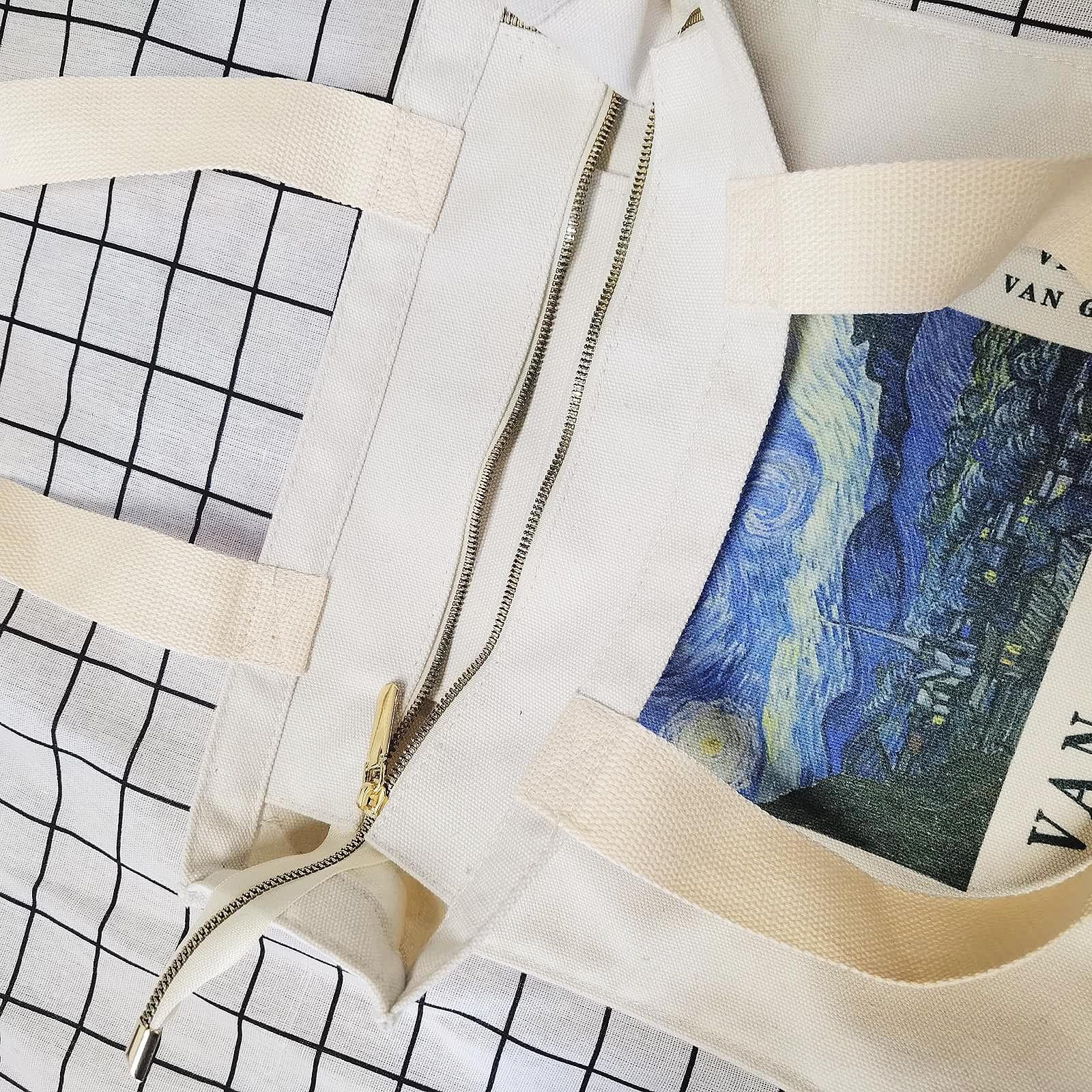 Stylish BROADREAM Canvas Tote Bag with Zipper Closure & Interior Pockets - Fashionable Shoulder Bag for Women, Perfect for Shopping, Beach, Work & Travel