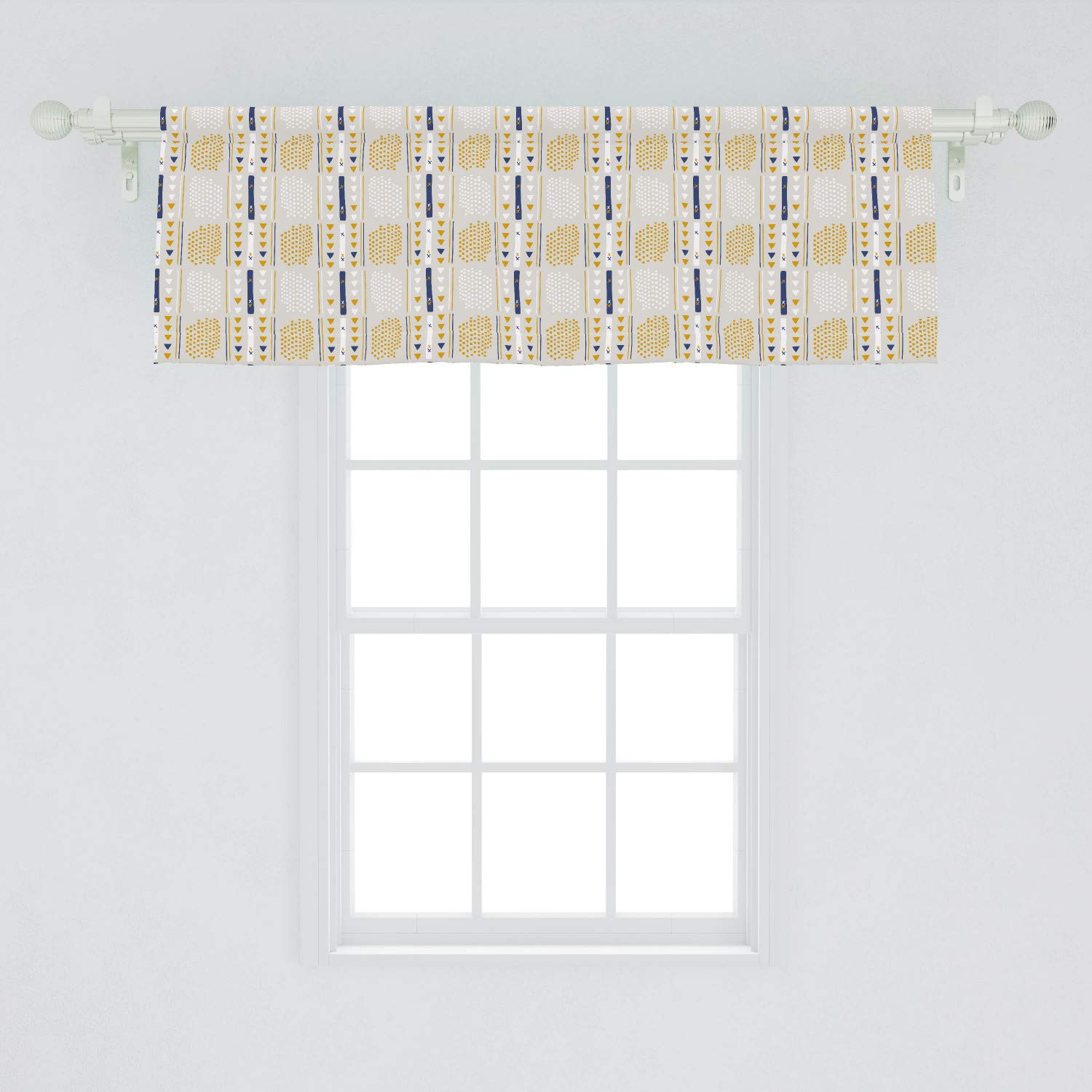Ambesonne Yellow White Window Valance - Abstract Geometric Kitchen Bedroom Decor for Home