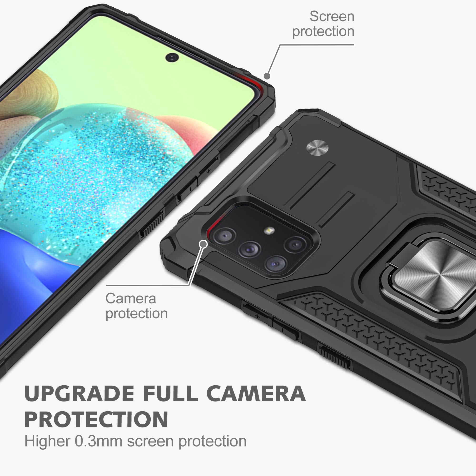 Samsung Galaxy A71 5G Case with Tempered Glass Screen Protector - Military Grade Protective Phone Cover with Magnetic Car Mount & Kickstand (Black) - Perfect for Work, Travel, and Outdoor Activities