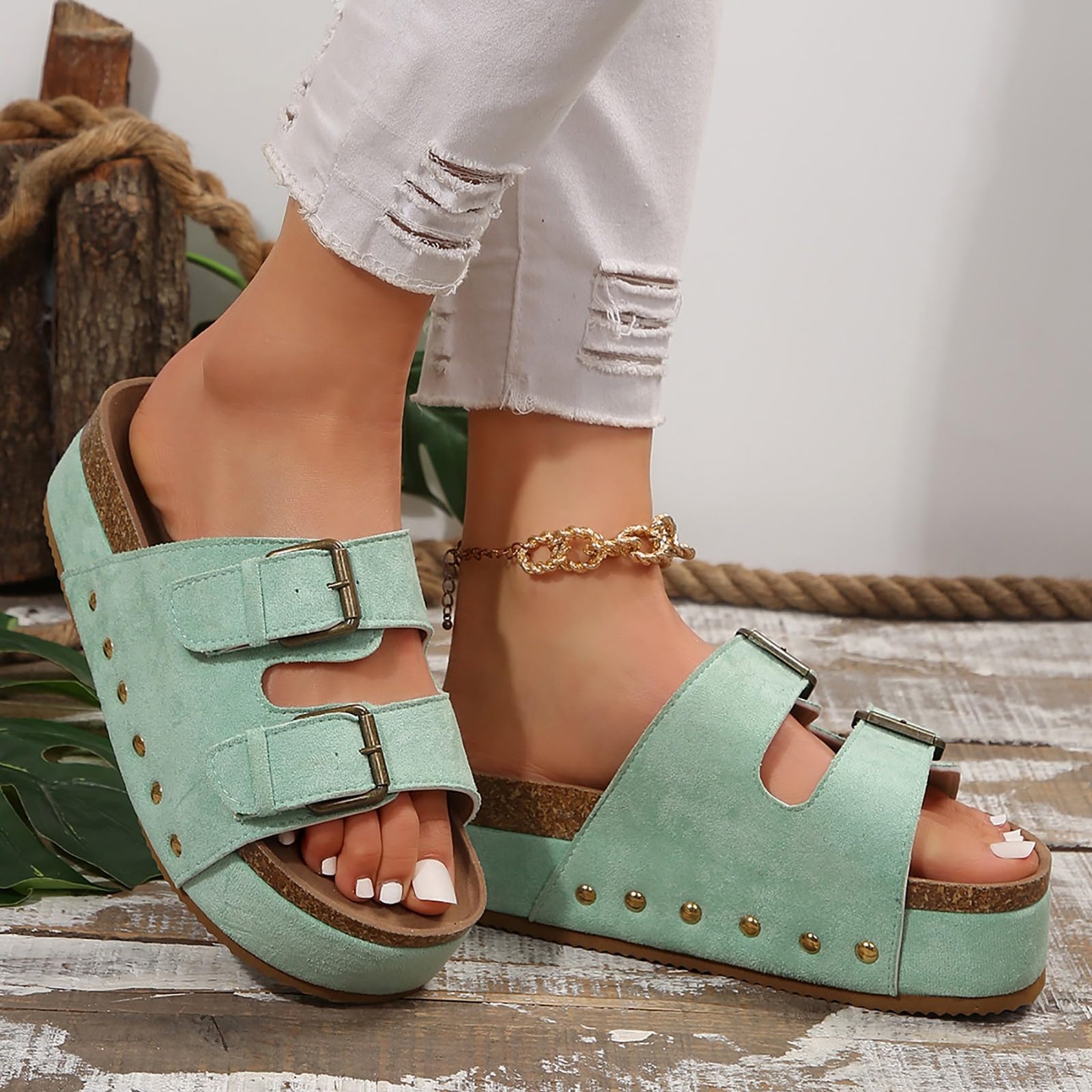Women's Leather Wedge Sandals with Open Toe & Foam Insole - Comfortable Platform Sandals with Adjustable Straps - Lightweight Summer Footwear for Casual Outings, Beach Trips, and Date Nights