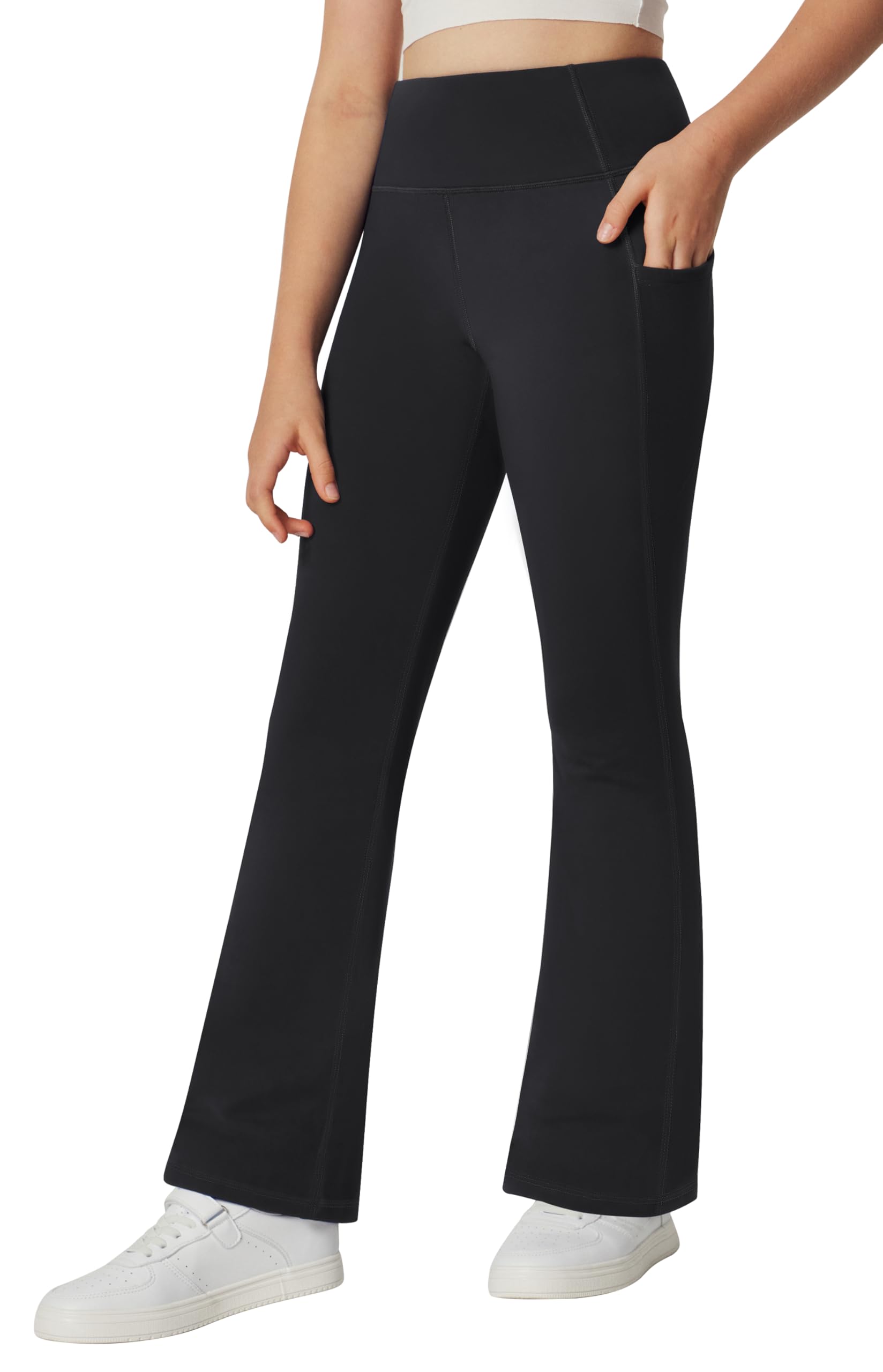 IUGA Girls' Fleece Lined Flare Leggings - High Waist Bell Bottom Yoga Pants with Pockets | Preppy Athletic Leggings for School, Dance & Winter Outfits | Soft Warm Winter Leggings for Teens & Kids
