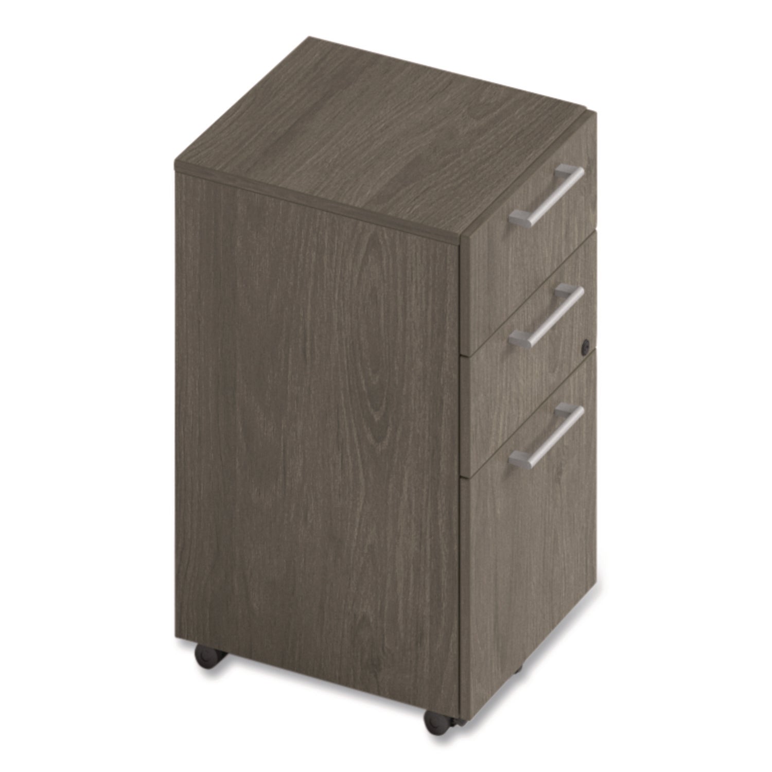Alera Seville Series 3-Drawer Mobile Pedestal - Left/Right Opening, Legal Size File Storage, Walnut Finish (15