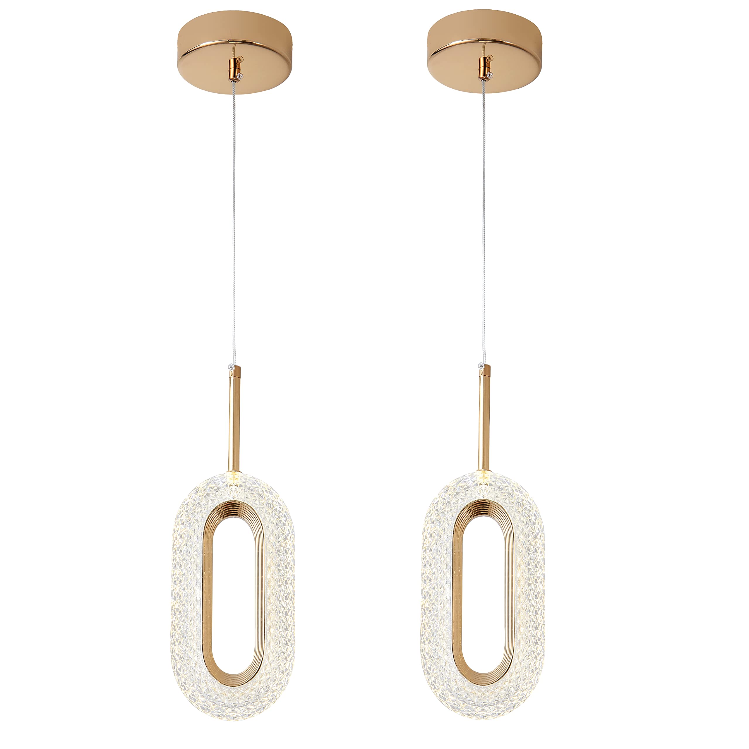 Modern Gold Mini Ring Crystal Chandelier - 2 Pcs LED Tri-Color Dimmable Lighting Set for Kitchen Island, Dining Room, Bedroom | Elegant Home Decor & Ambient Lighting Solution