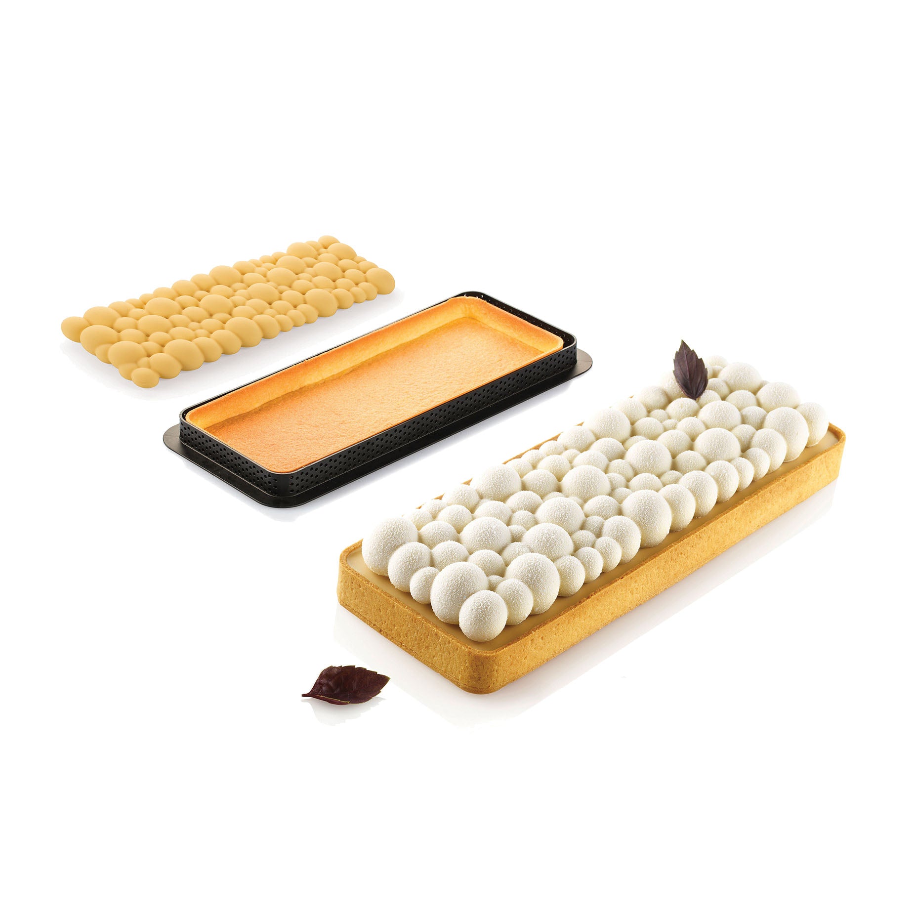 SILIKOMART Bubble Rectangular Tart Ring Kit - Premium Silicone Mould & Metal Ring for Baking, Pastry, Dessert Making - Perfect for Home Bakers & Professional Chefs