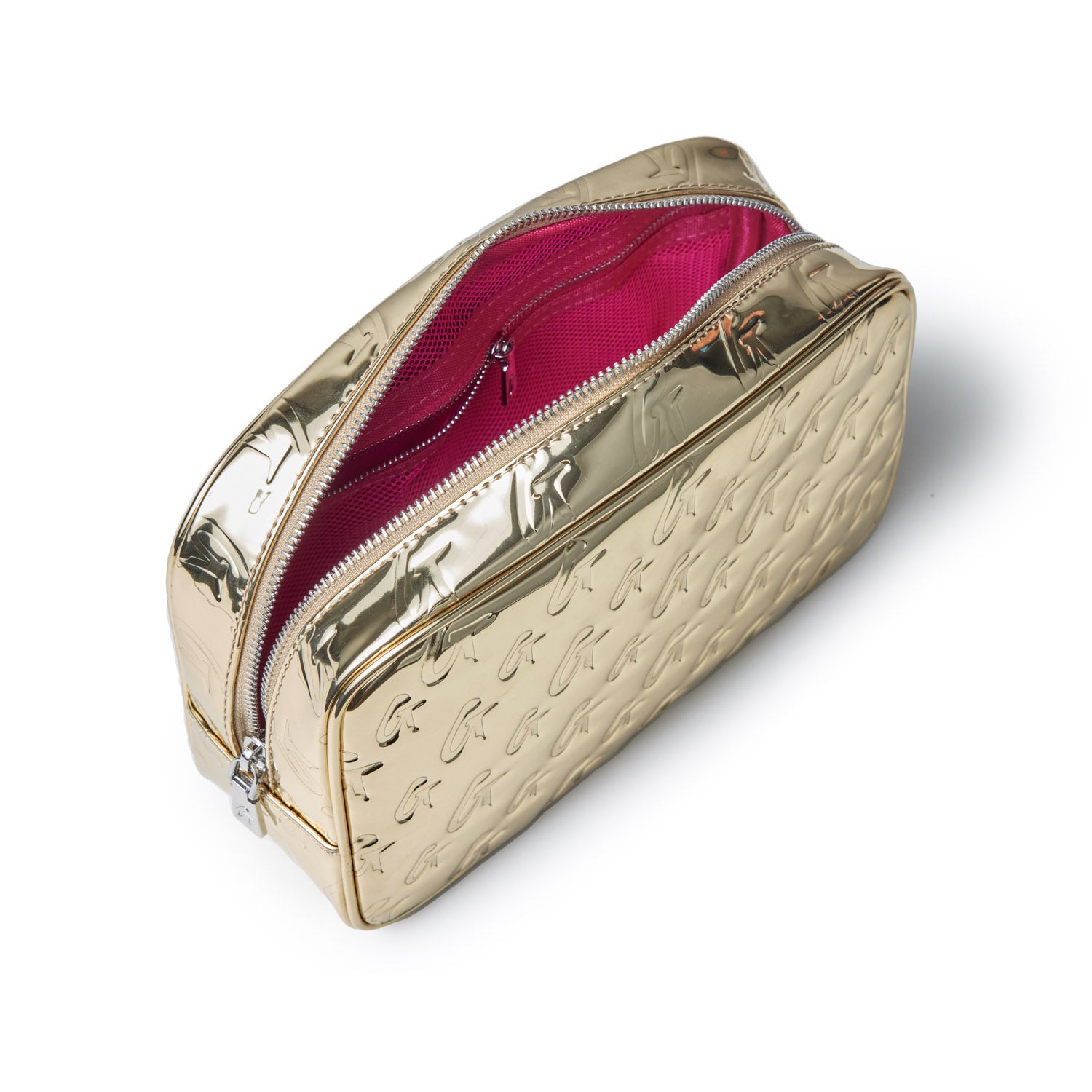 Small Metallic Monogram Toiletry Bag - Gold Shiny Travel Cosmetic Case for Women & Men - Perfect for Gym, Vacation & Weekend Getaways