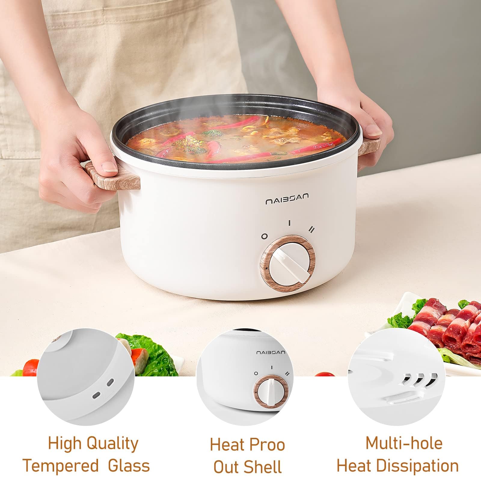 800W Electric Pot with Handle - 2.5L Multifunctional Non-Stick Cooker for Shabu-Shabu, Noodles, Pasta & Sautéing | Portable Ramen Pot Perfect for Dorm, Office & Small Kitchen Cooking | Fast Heating & Easy Clean Electric Skillet for Quick Meals