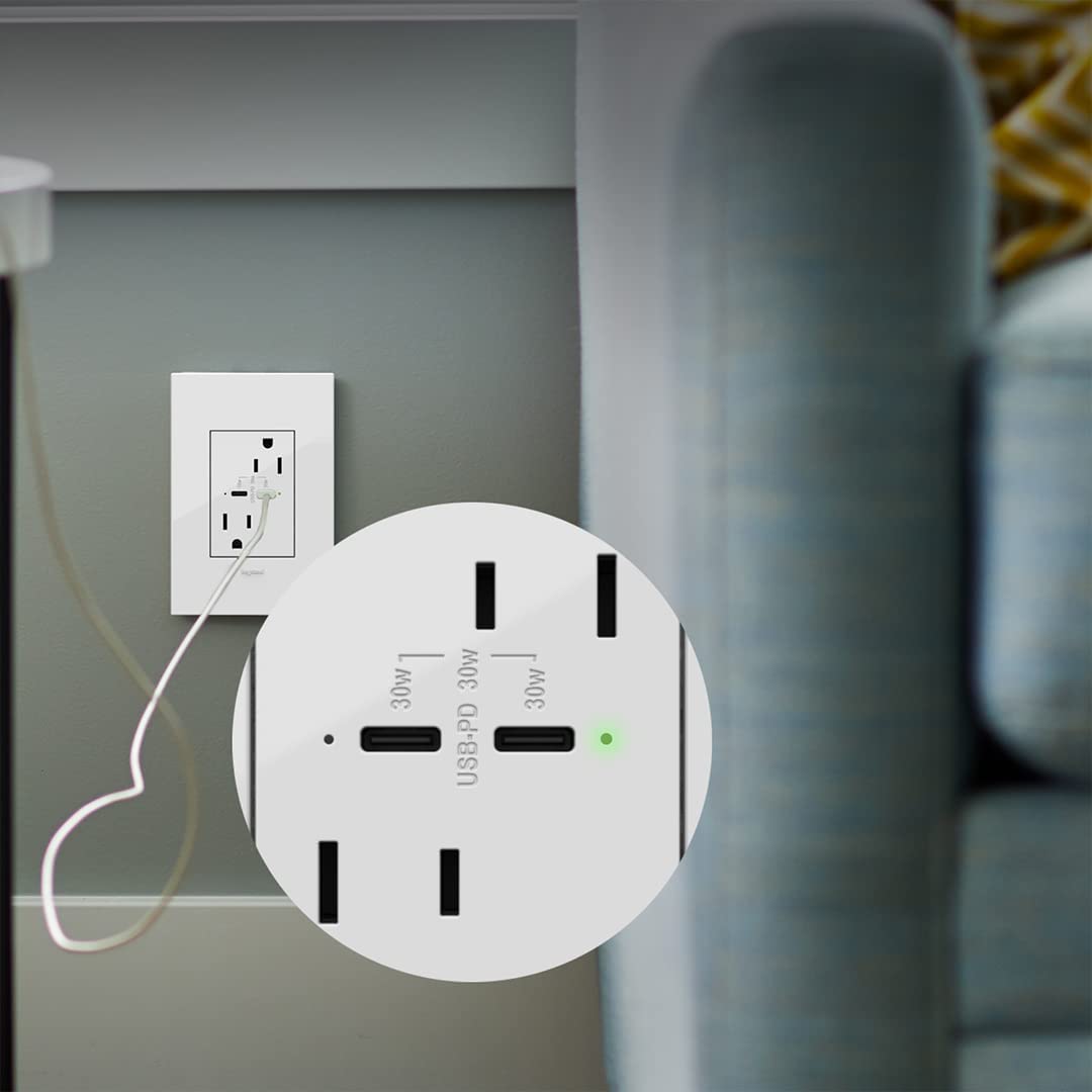 Legrand Adorne 20A Tamper-Resistant Ultra-Fast USB-C Power Outlet with Power Delivery - 4-Pack White (ARTRUSB20PD30W4-4PK) - Perfect for Home Offices, Kitchens & Smart Device Charging
