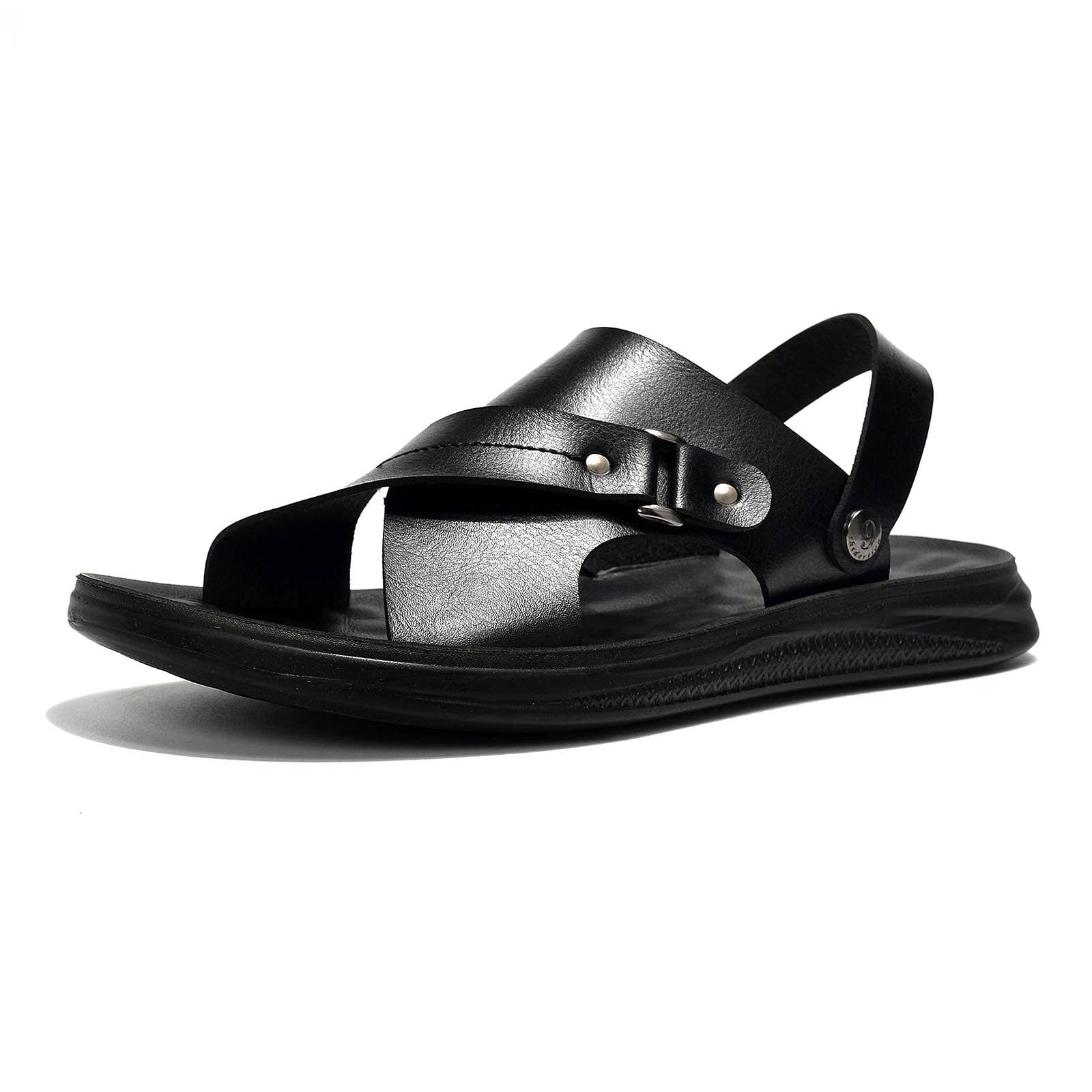 HUOHULI Men's Casual Leather Sandals - Breathable Open Toe Summer Sandals for Outdoor Walking, Beach & Sports | Comfortable Slip-On Flat Sandals for Daily Wear
