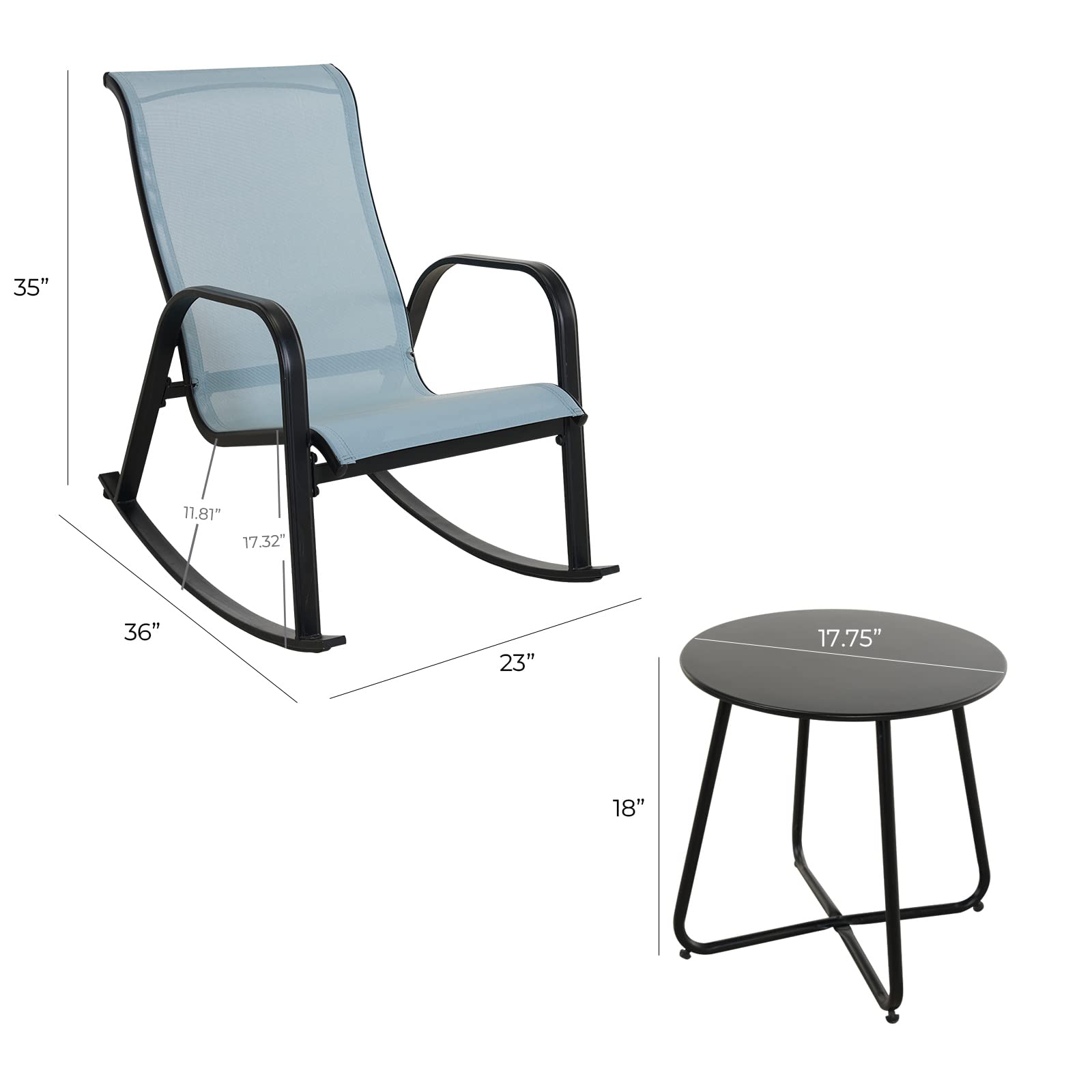 Outdoor 3-Piece Patio Bistro Rocking Chair Set - Comfortable Rocker Seating for Front Porch, Garden, Backyard & Deck - Weather-Resistant Blue Furniture for Relaxing & Entertaining