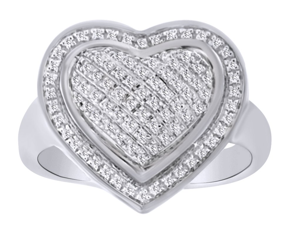 0.17 Carat Round White Natural Diamond Heart Ring in 14k Gold Over Sterling Silver - Perfect for Valentine's Day, Anniversary & Romantic Gifts