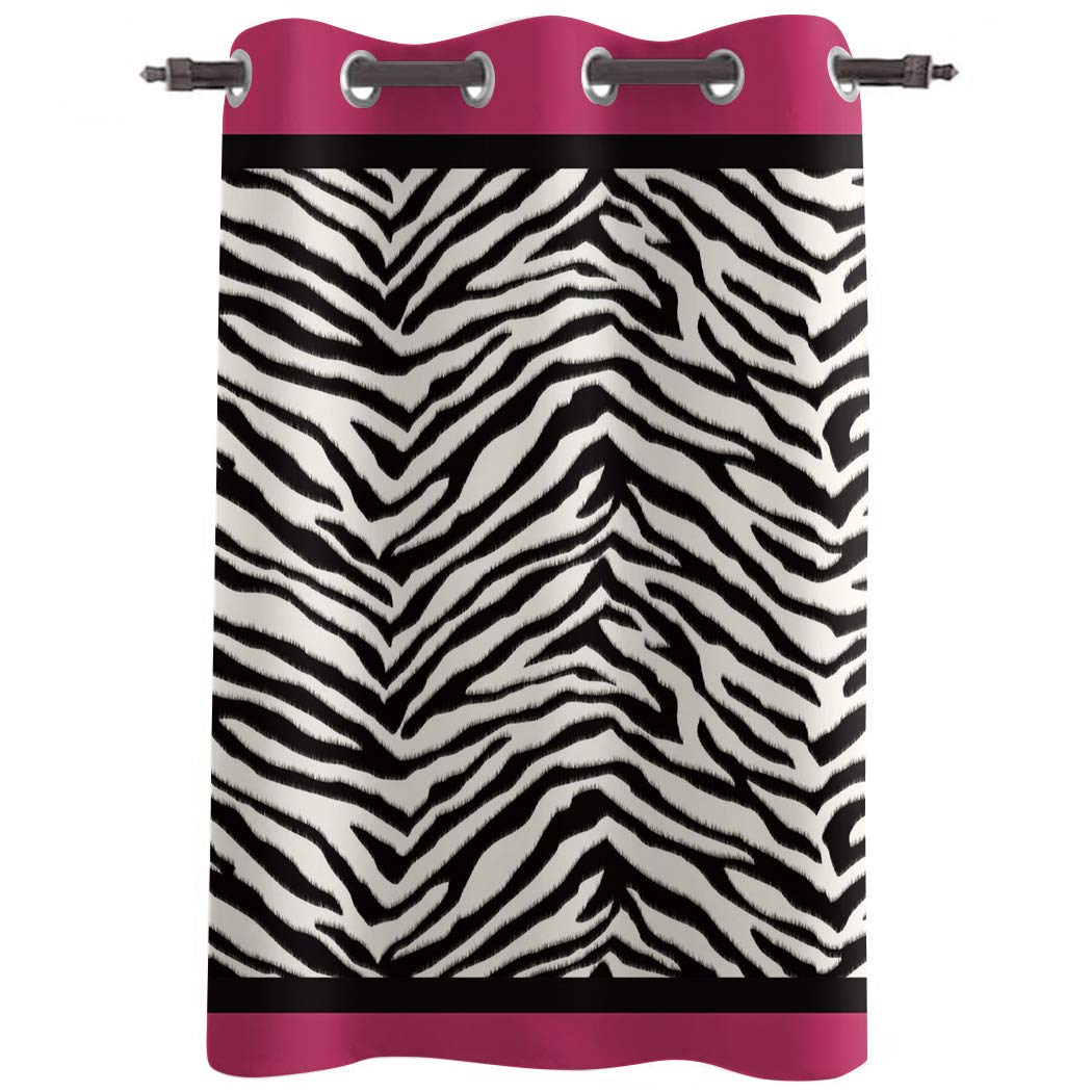 Custom Zebra Print Window Curtains Panel - 52x63 Inch Black White Pink Animal Print Drapes for Home Decor, Bedroom, Living Room, Dining Room, Kids Room & Patio - Perfect for Modern, Bohemian & Safari Themed Interiors